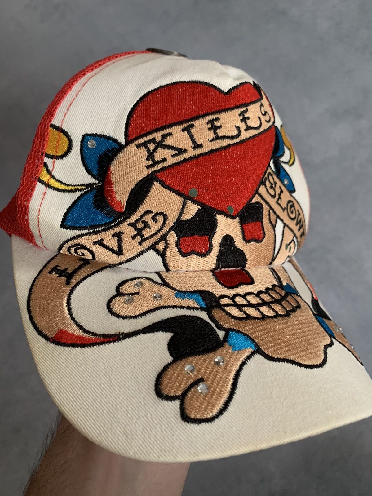 Christian Audigier × Ed Hardy × Vintage Vintage Ed Hardy Love Kills Slowly Trucker Hat Cap Mesh Y2K Size ONE SIZE - 8 Thumbnail
