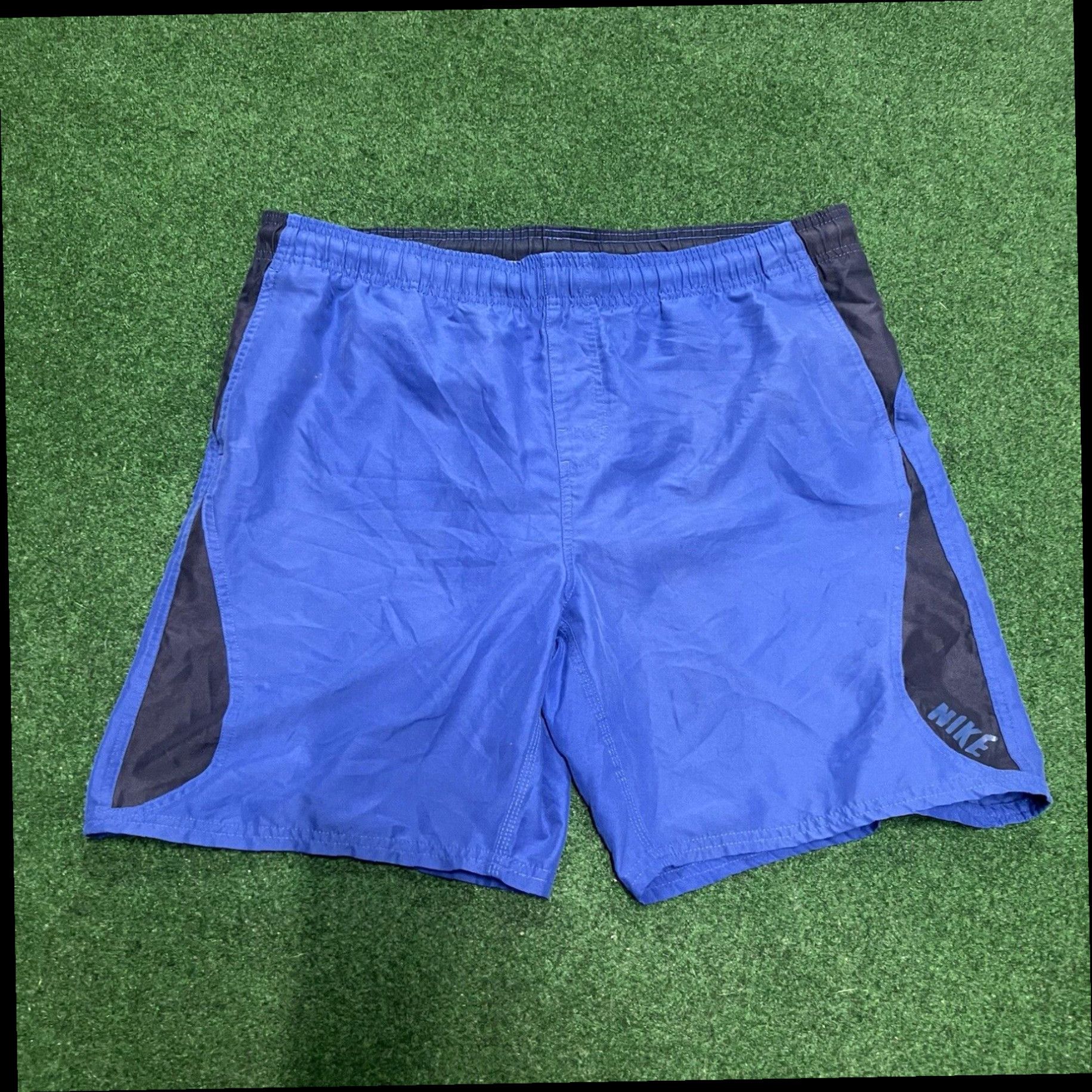 Nike VTG 90s Gray Tag NIKE Swim Trunks Blue Shorts Mesh Lined Nylon Swimming Men's L Size US 33 - 1 Thumbnail