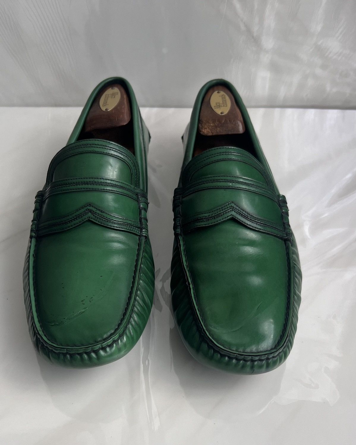 Prada Prada Green Leather Moccasin slip on Penny loafers Size US 10.5 / EU 43-44 - 13 Thumbnail