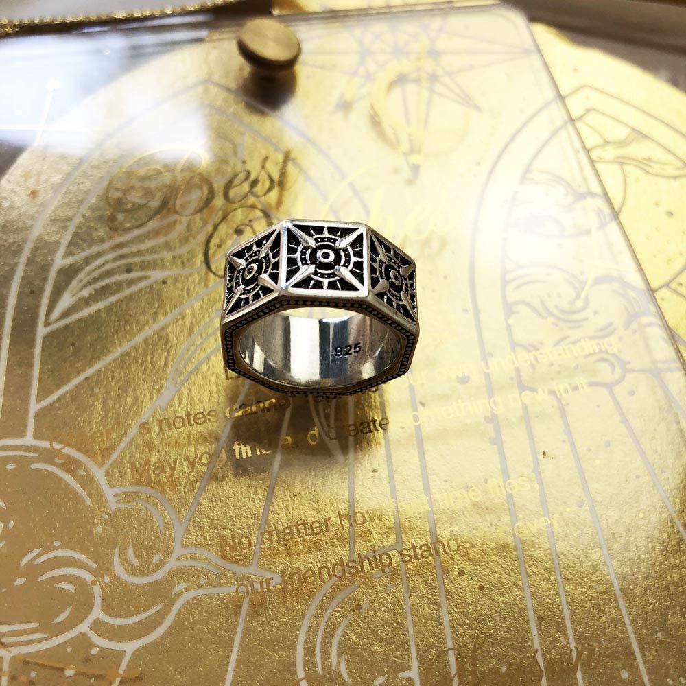 Jewelry × Vintage SIZE 10 Compass Angular 925 Sterling Silver Ring Size ONE SIZE - 3 Thumbnail