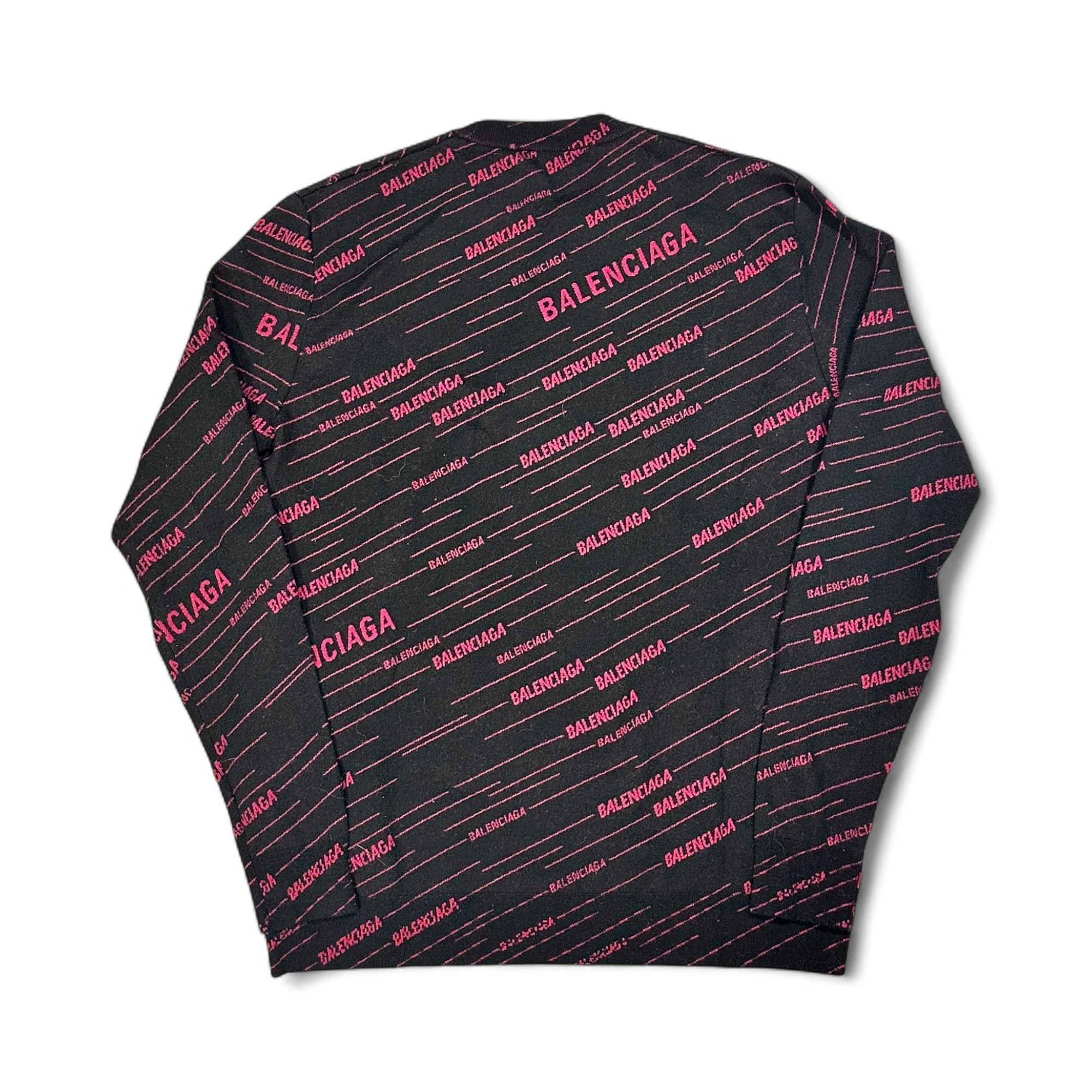 Balenciaga Balenciaga Sweater Diagonal Allover Logo Black and Pink Wool Size US S / EU 44-46 / 1 - 2 Thumbnail