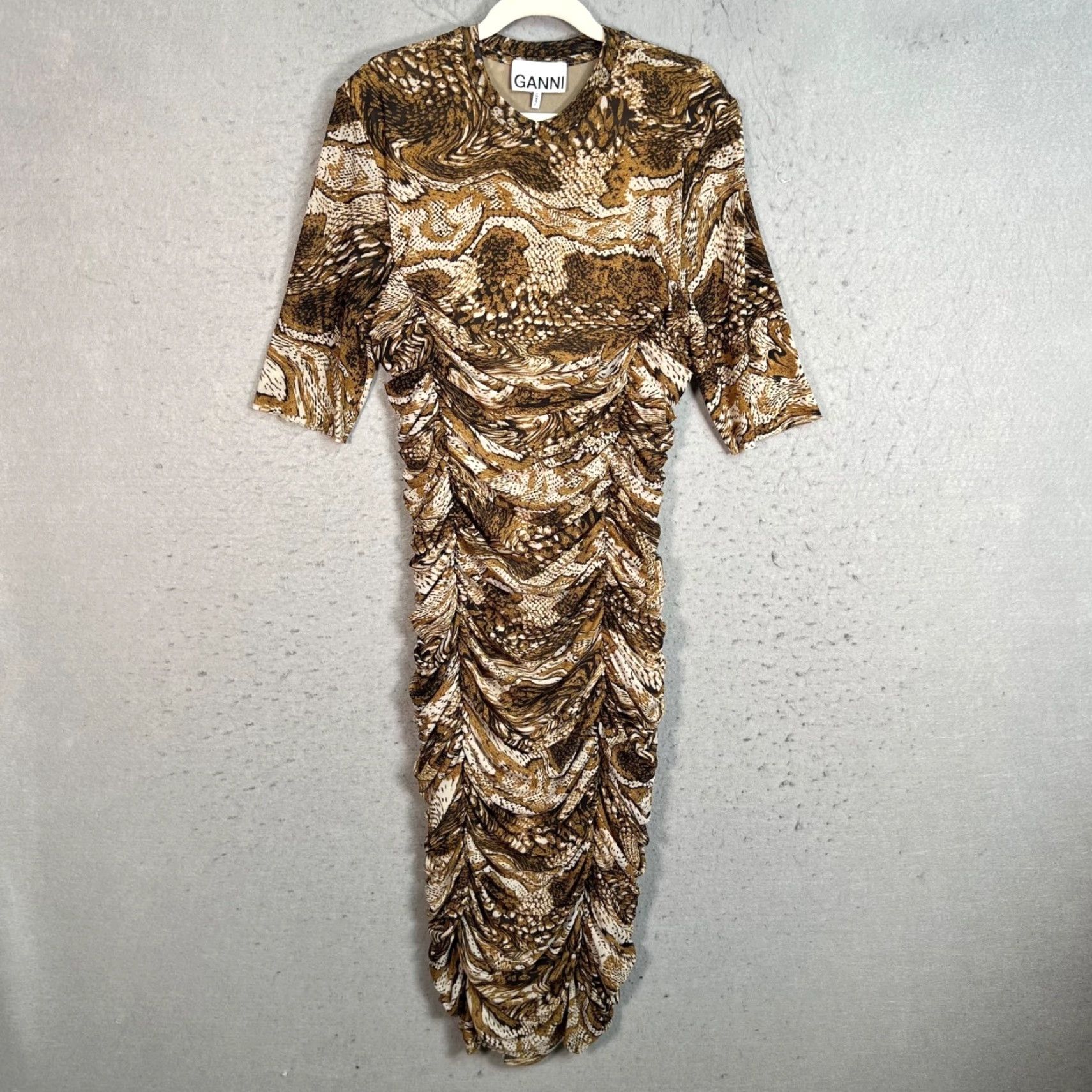 Ganni Ganni Snake Print Ruched Midi Dress Womens Size 32 Size XXS / US 00 / IT 34 - 2 Thumbnail