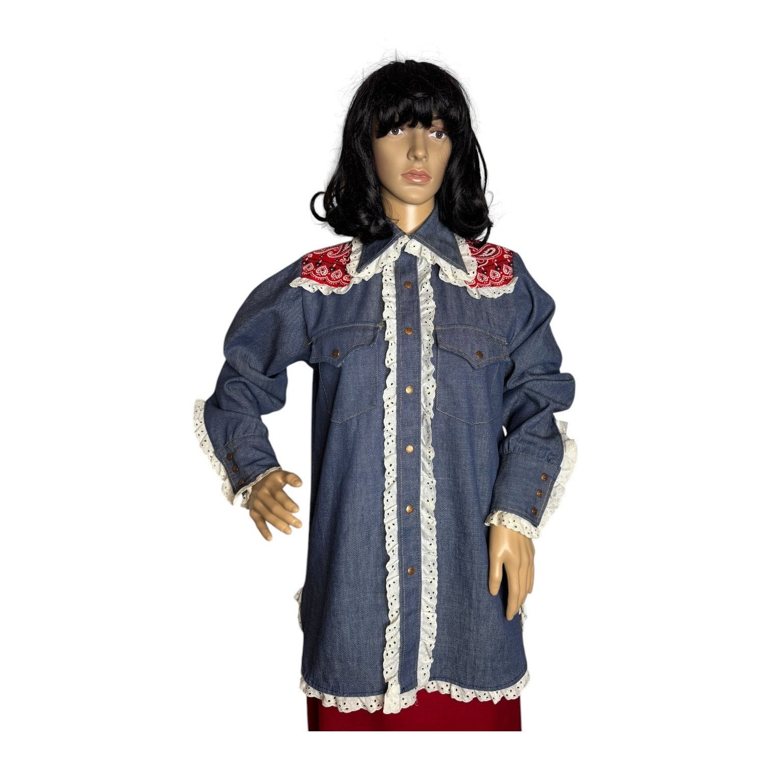 Vintage Vtg Bar C authentic western denim shirt dagger collar eyelet Size M / US 6-8 / IT 42-44 - 14 Thumbnail