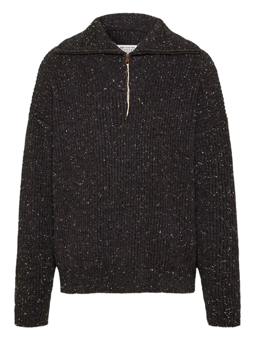 Maison Margiela o1mle0326 Shetland Wool Zip Sweatshirt in Brown Size US L / EU 52-54 / 3 - 1 Thumbnail