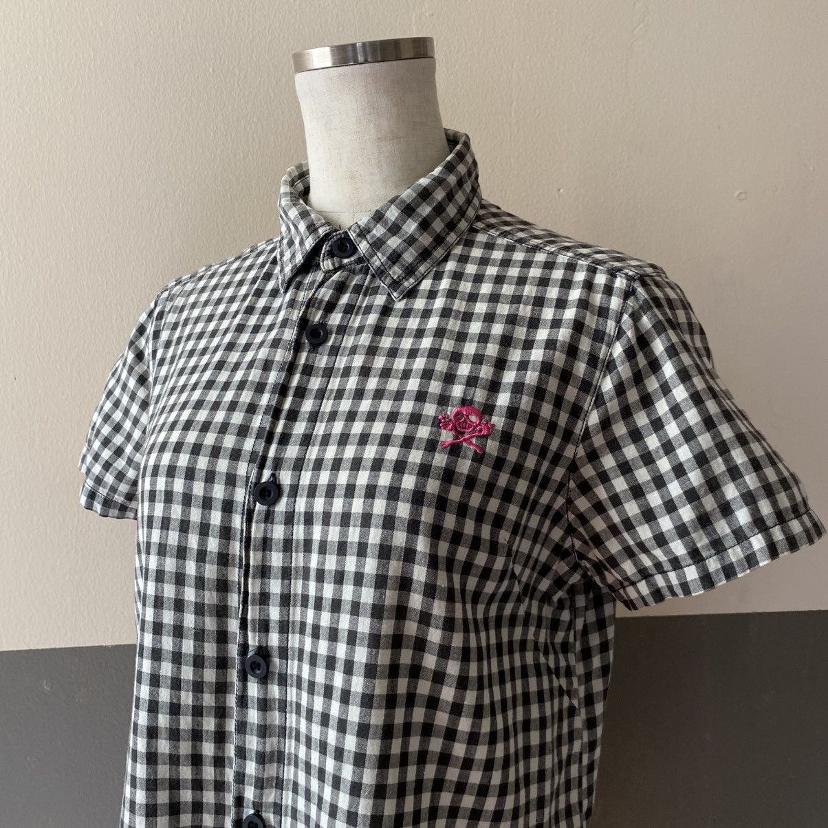 Japanese Brand ALGONQUINS Y2K Punk Black White Gingham Short Sleeve Shirt Size S / US 4 / IT 40 - 4 Thumbnail