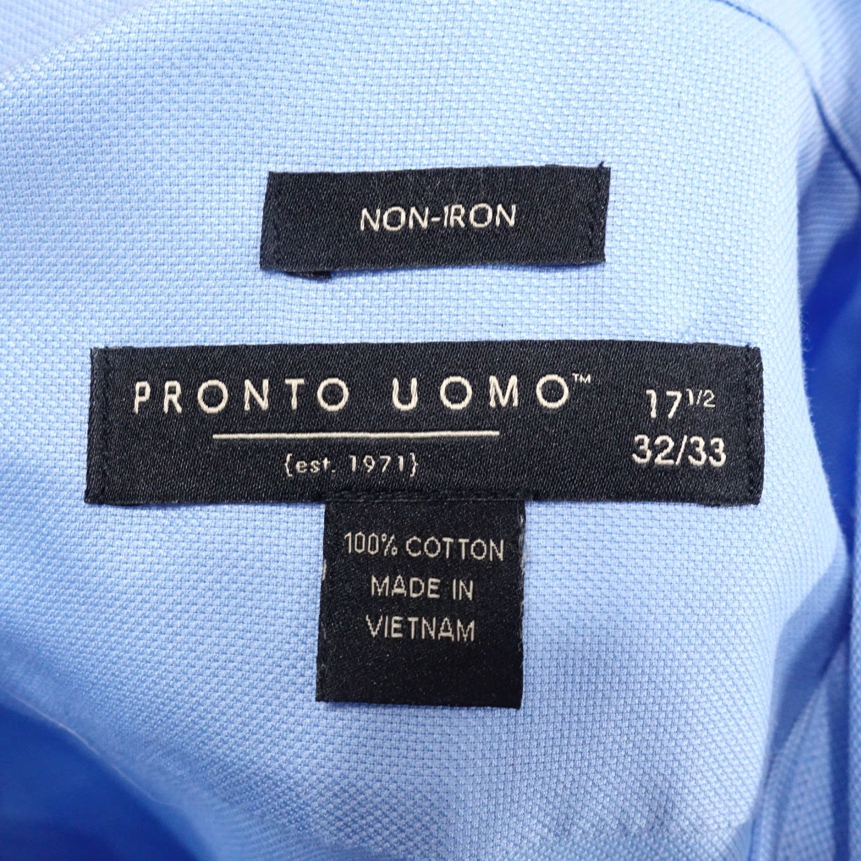 Pronto Uomo PRONTO UOMO NON-IRON BLUE DRESS SHIRT MENS 17.5 REGULAR LONG SLEEVE BUTTON DOWN Size 46R - 6 Thumbnail