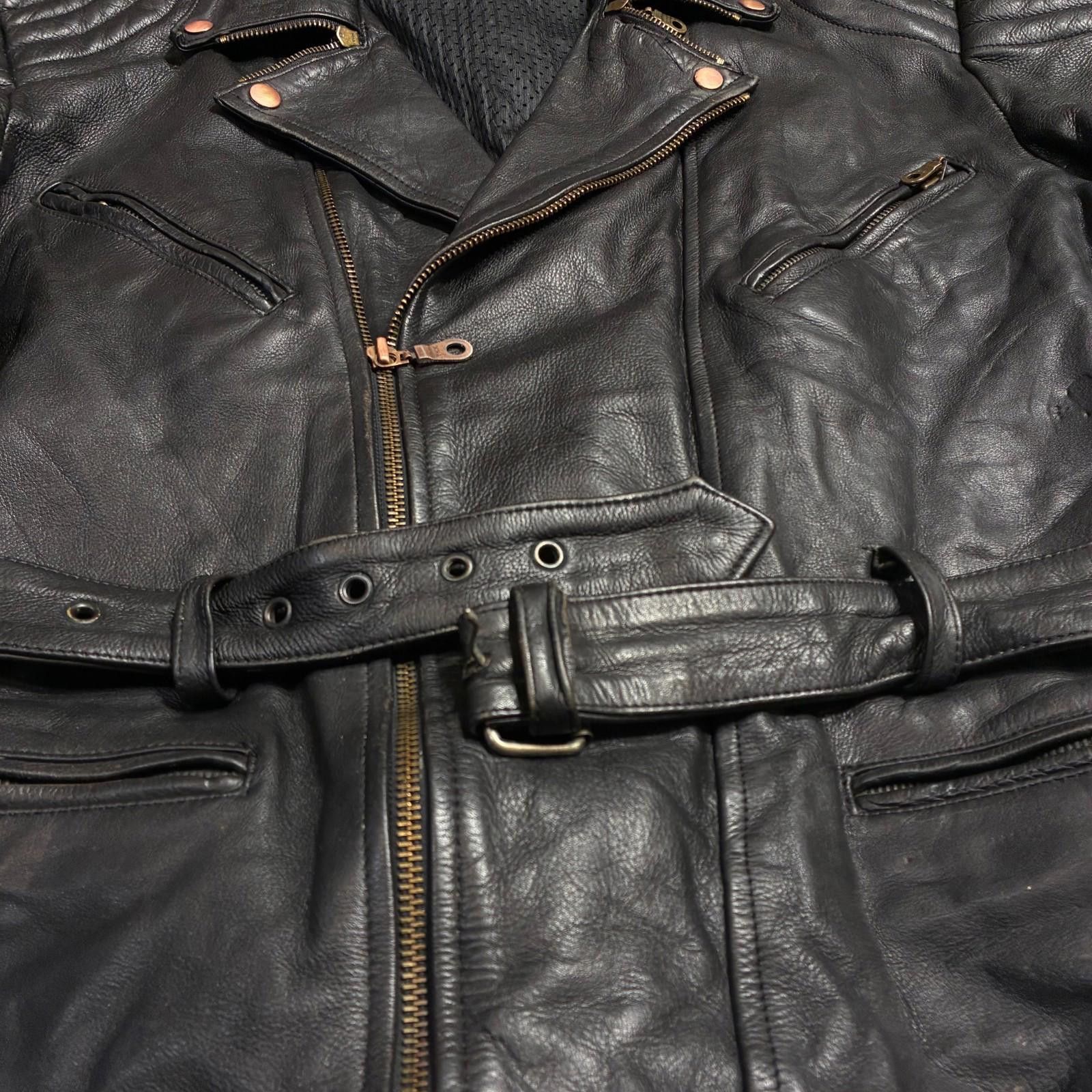 Other Vintage 90s Heavyweight Leather Biker Jacket German Belted Size US L / EU 52-54 / 3 - 6 Thumbnail
