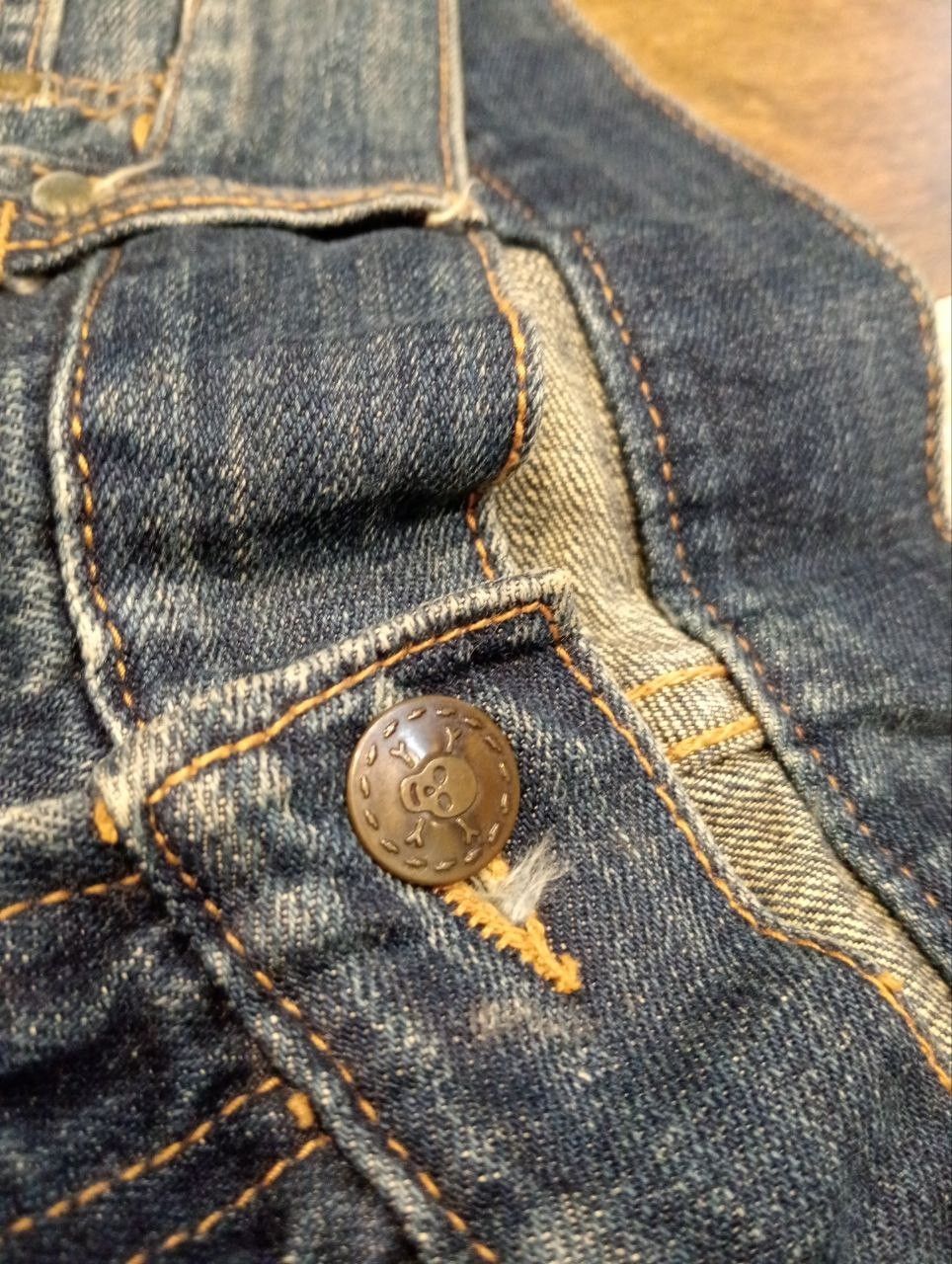 Japanese Brand JAPANESE FUNNY DEVIL SKULL BLUE DENIM PAINTED FLARED PANTS Size US 35 - 7 Thumbnail