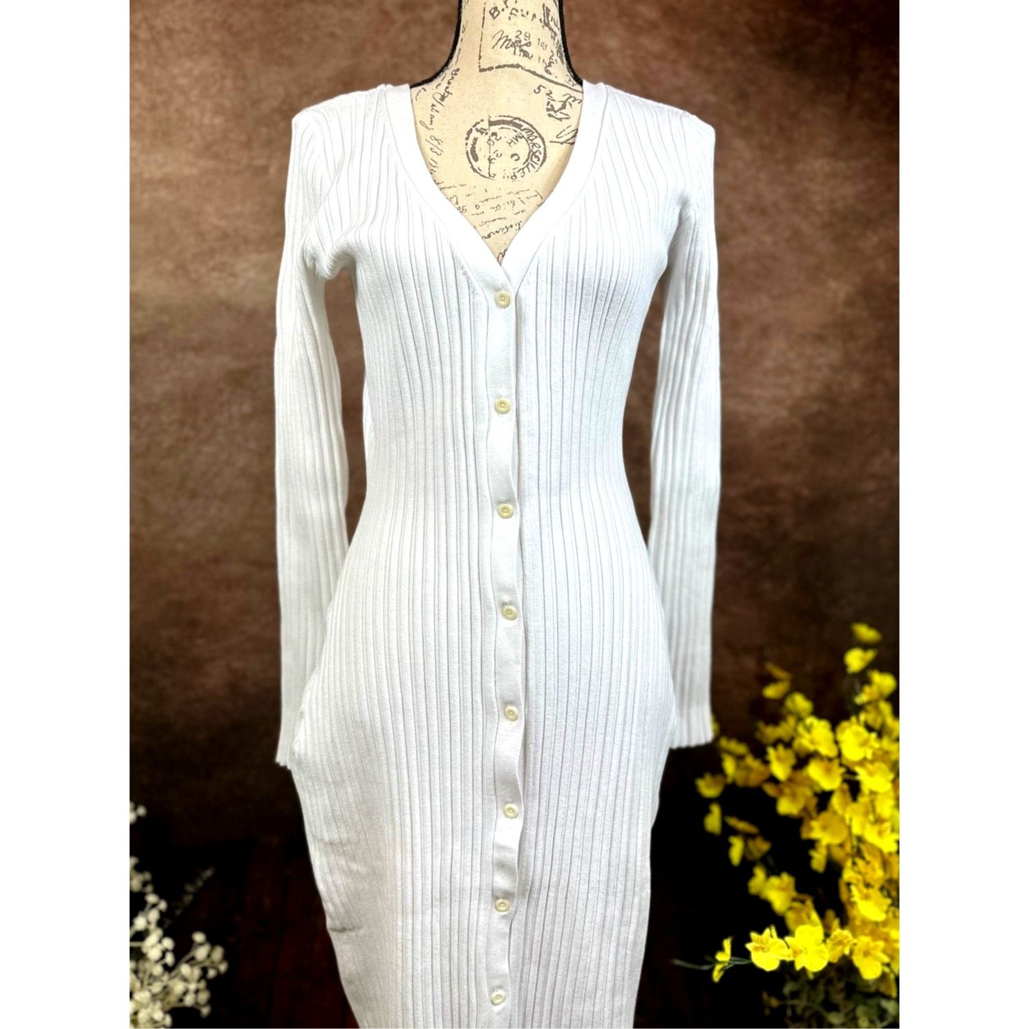 Other LITA By Ciara Rib Cardigan Button Front Midi Dress White M Size M / US 6-8 / IT 42-44 - 4 Thumbnail