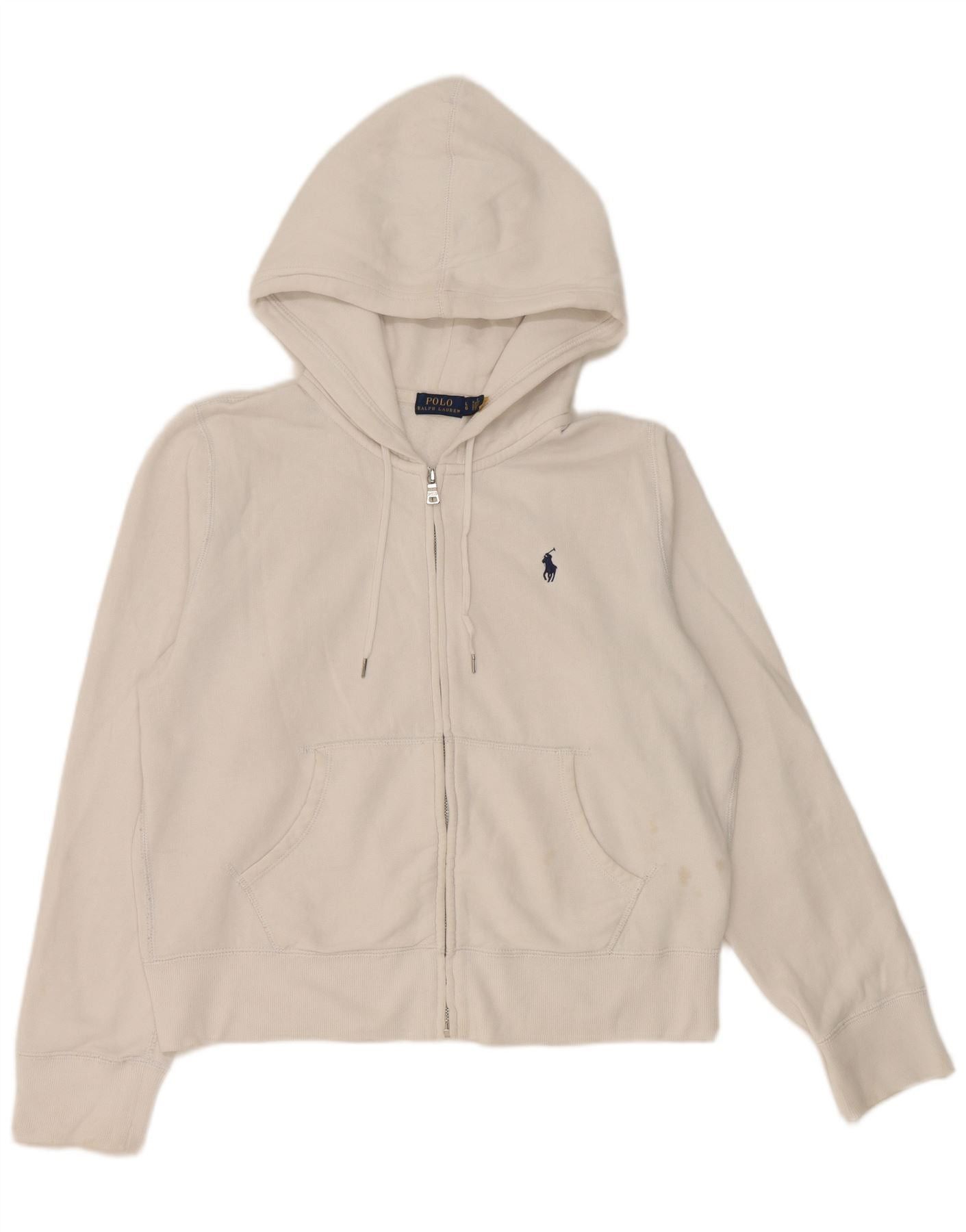 Polo Ralph Lauren Womens Crop Zip Hoodie Sweater UK 16 Large White Cotton Size XL / US 12-14 / IT 48-50 - 1 Thumbnail