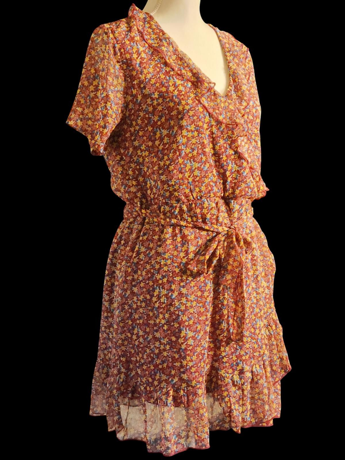 Other Jacqueline de Yong Brown Floral Midi Dress w/Ruffle Detail Size M / US 6-8 / IT 42-44 - 4 Thumbnail