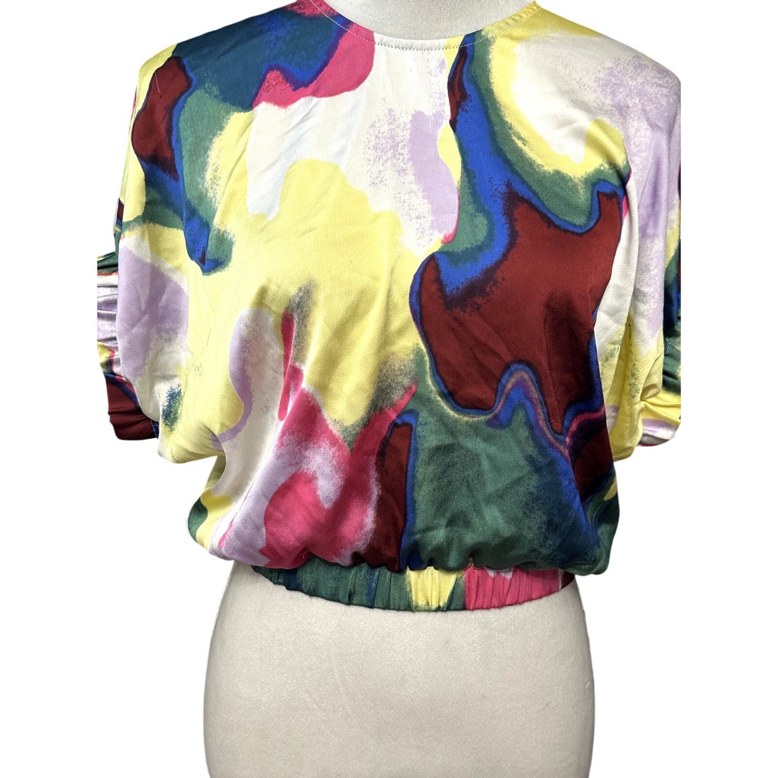 Other Open Edit Satin Blouse Cut Out Back Multicolor Womens M NWOT Size M / US 6-8 / IT 42-44 - 3 Thumbnail
