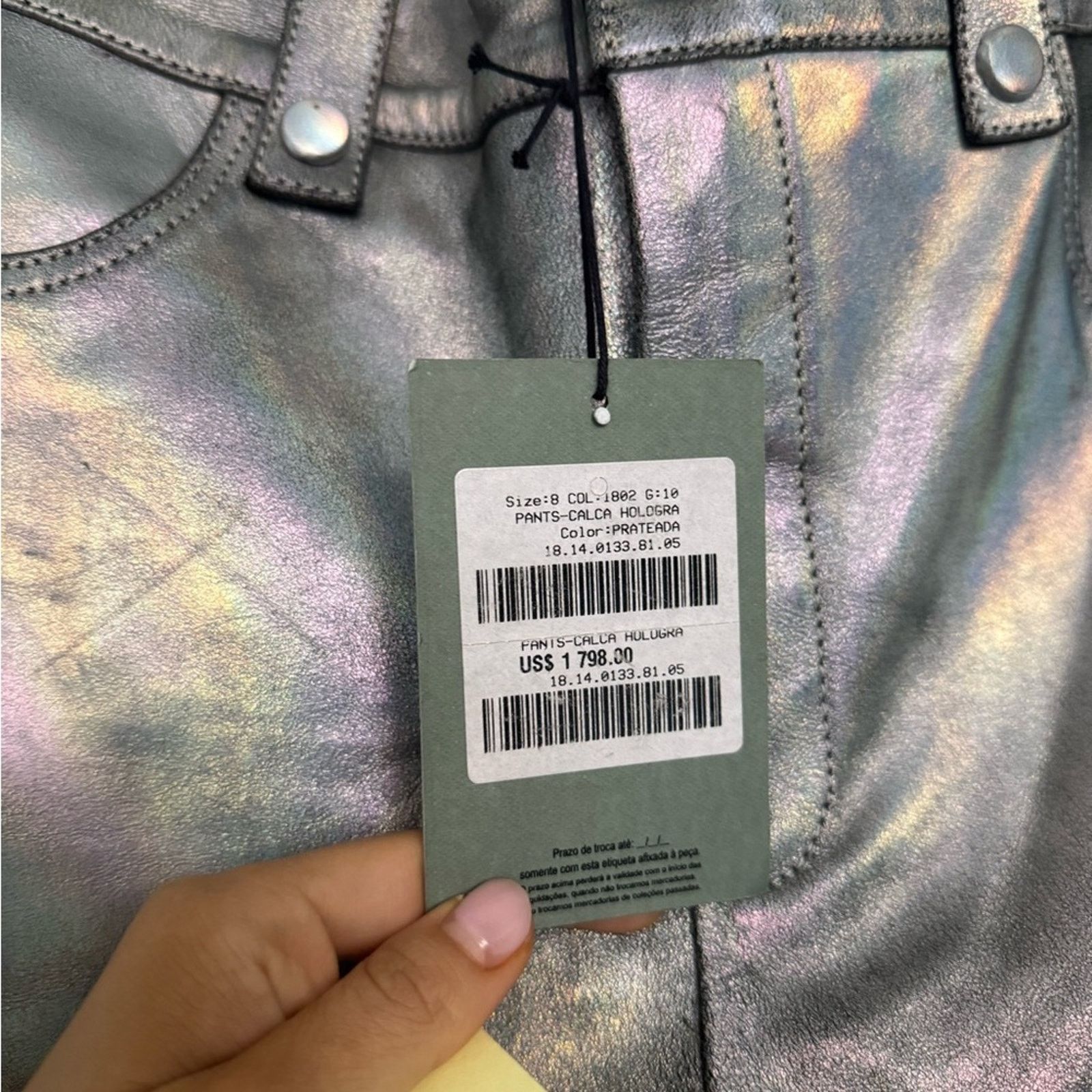 Other Rosa Cha Silver Leather Metallic Pants NWT Size 30" / US 8 / IT 44 - 3 Thumbnail