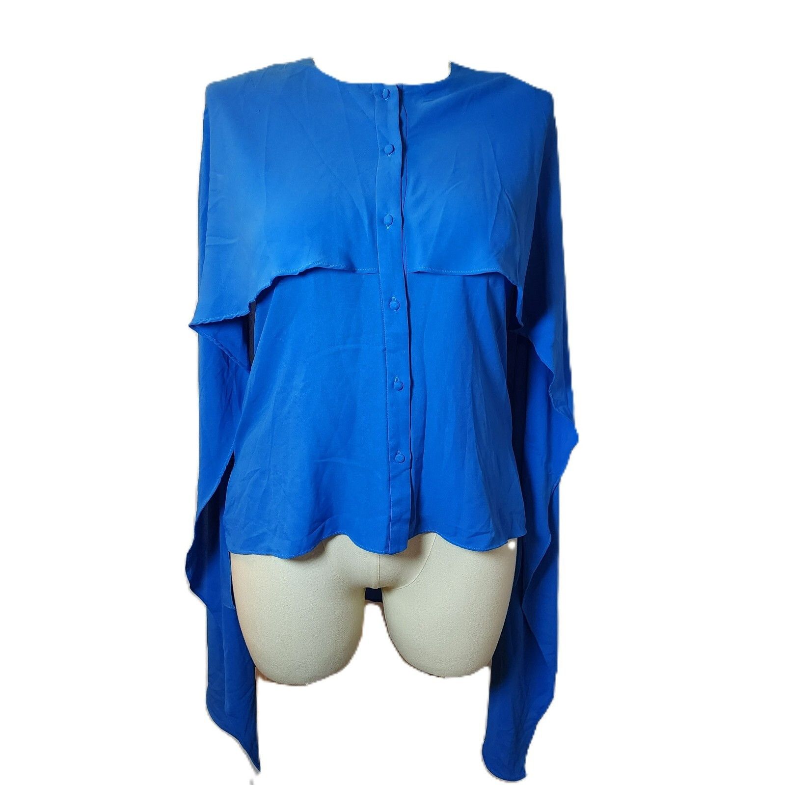 Prabal Gurung Prabal Gurung Blouse 8 Blue Asym Button Down Draped Sleeve Size M / US 6-8 / IT 42-44 - 9 Thumbnail