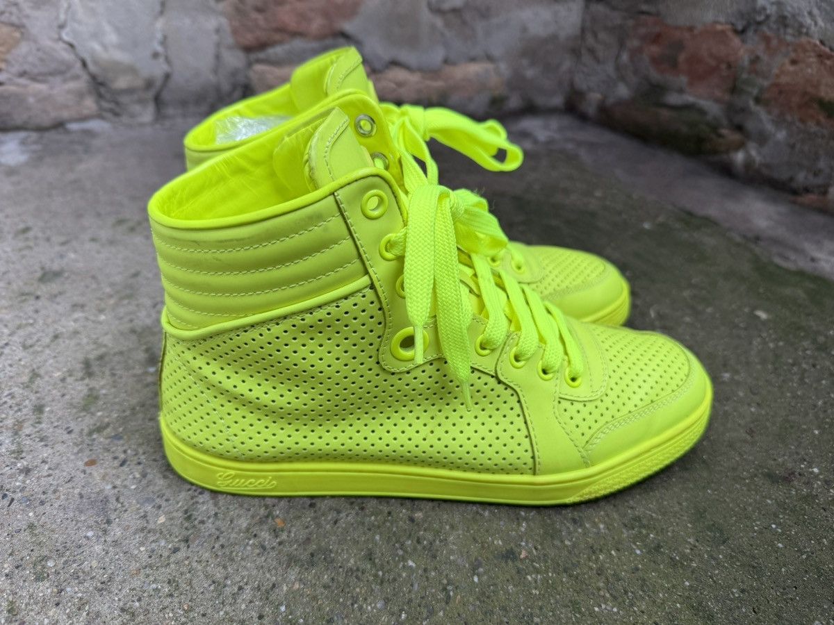 Gucci ✨Gucci✨ Neon Green Perforated Leather High Top Sneakers Size US 6.5 / IT 36.5 - 3 Thumbnail