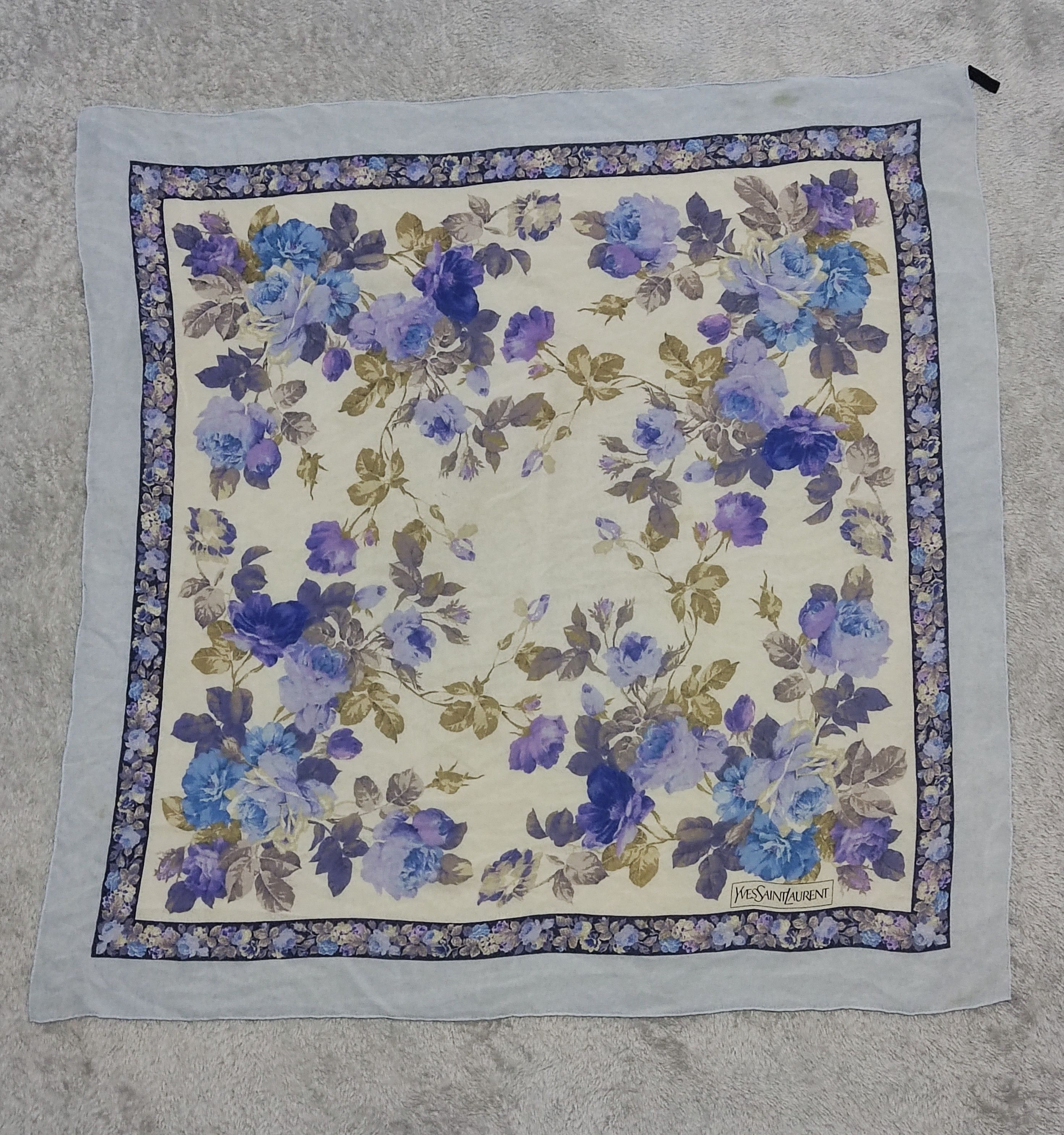Yves Saint Laurent Yves Saint Laurent Silk Floral Scarf Blue/Purple Roses Size ONE SIZE - 3 Thumbnail