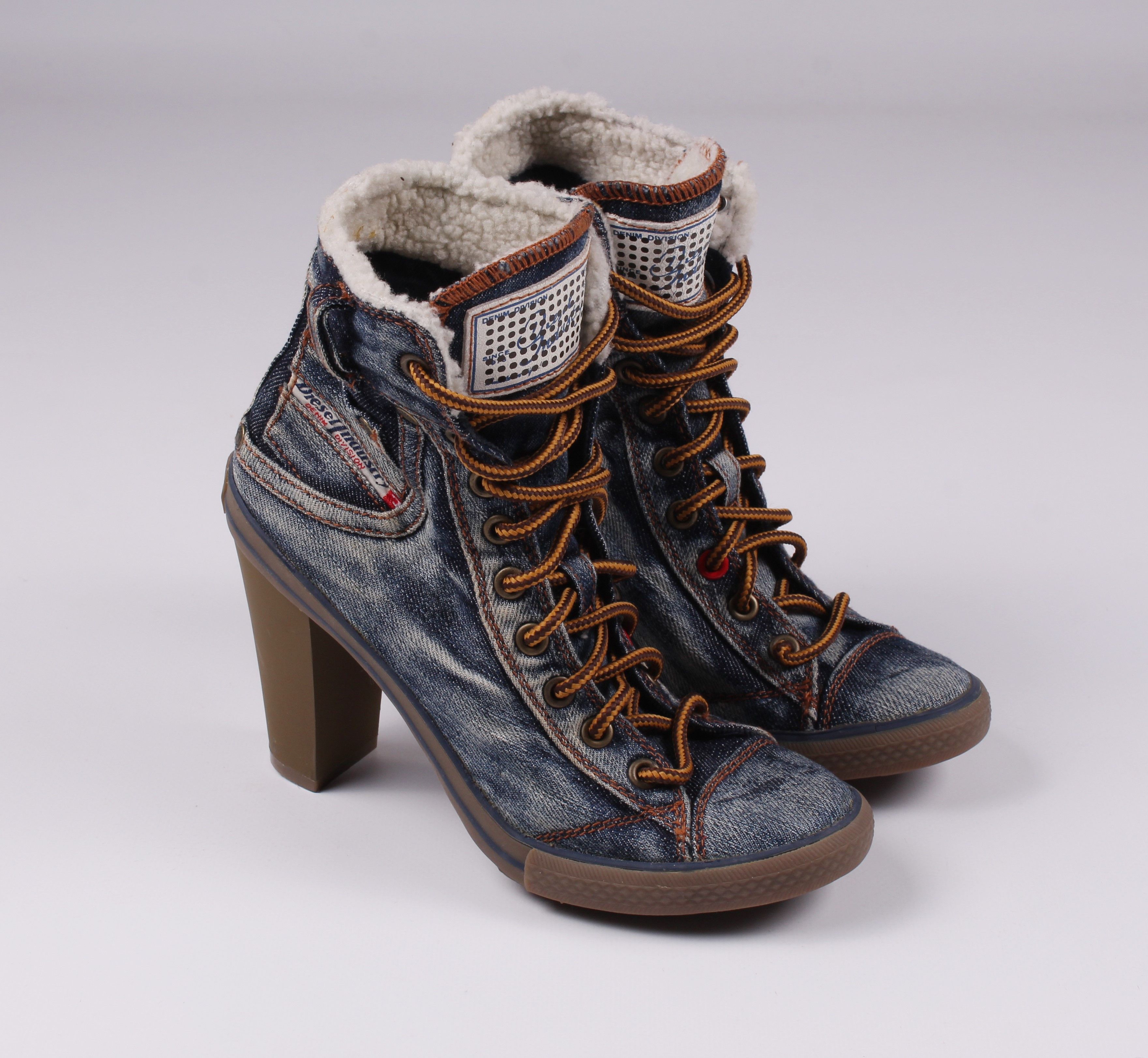 image of Y2K Diesel Industry Denim Heel Shoes Sneakers in Blue, Women's (Size 7)