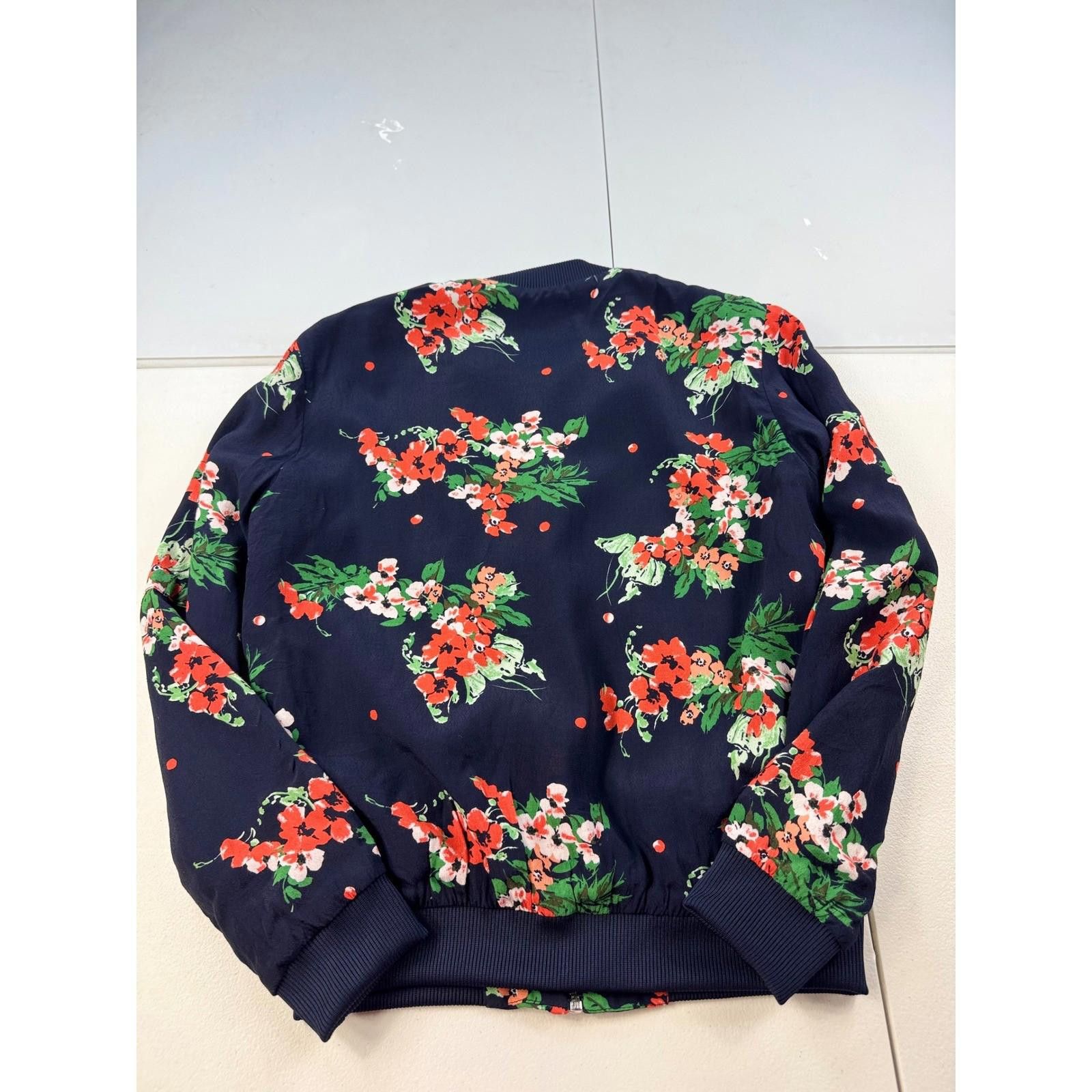 Other Zara Basic Floral Bomber Jacket Size XS Navy Blue Orange Size XS / US 0-2 / IT 36-38 - 9 Thumbnail