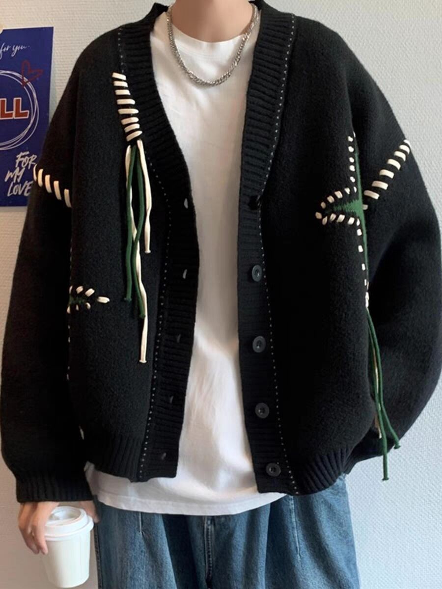 Japanese Brand × Vintage Street Baggy Knitted Cardigan Sweater Black Size US L / EU 52-54 / 3 - 1 Thumbnail