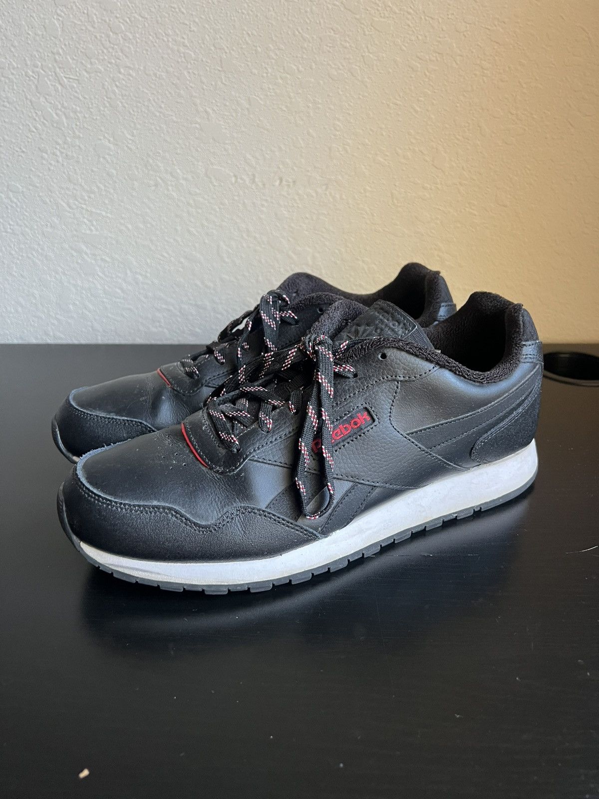 Reebok Classic Black White & Red Leather Shoes, Men's (Size 12)
