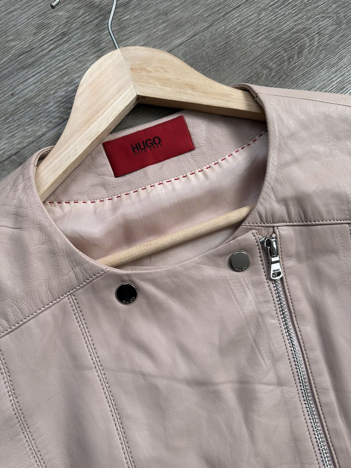 Hugo × Hugo Boss 🫧HUGO LEATHER JACKET Ladies Biker Size L / US 10 / IT 46 - 7 Thumbnail