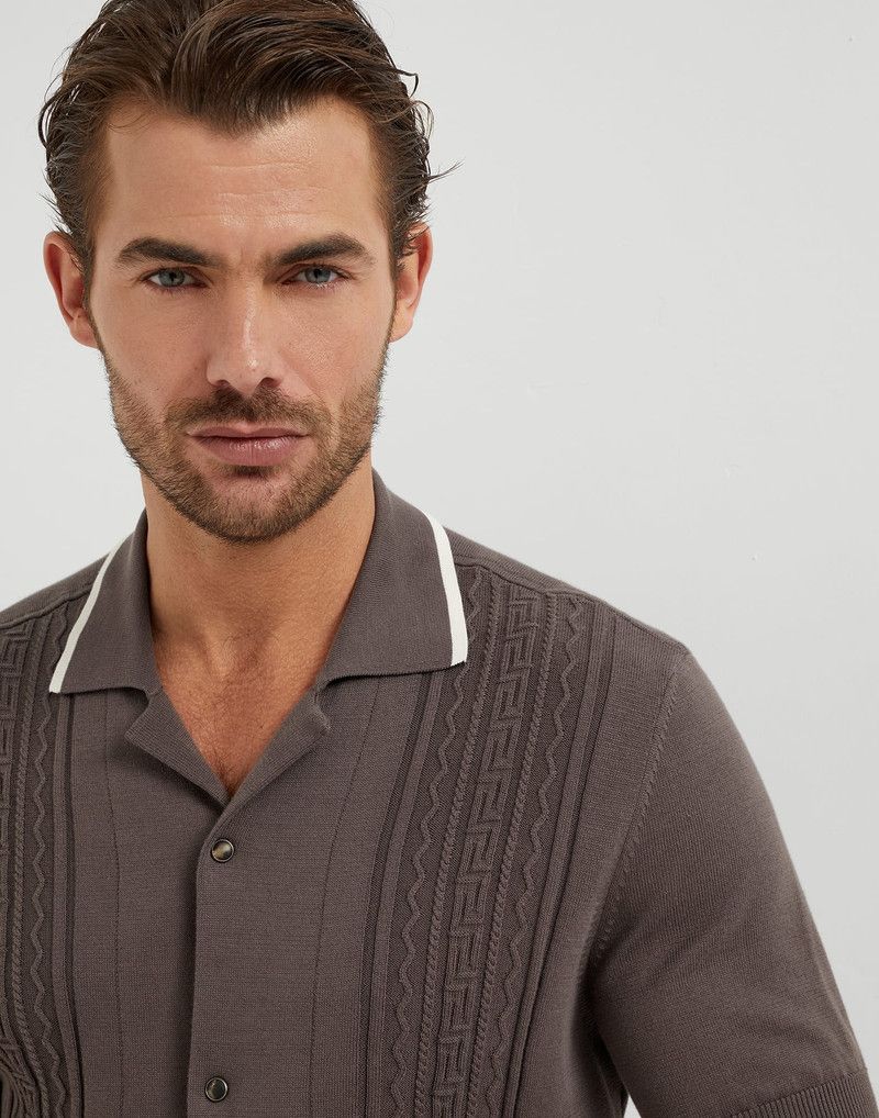 Brunello Cucinelli o1la1rc1a0326 Jacquard Knit Shirt in Brown Size US M / EU 48-50 / 2 - 3 Thumbnail