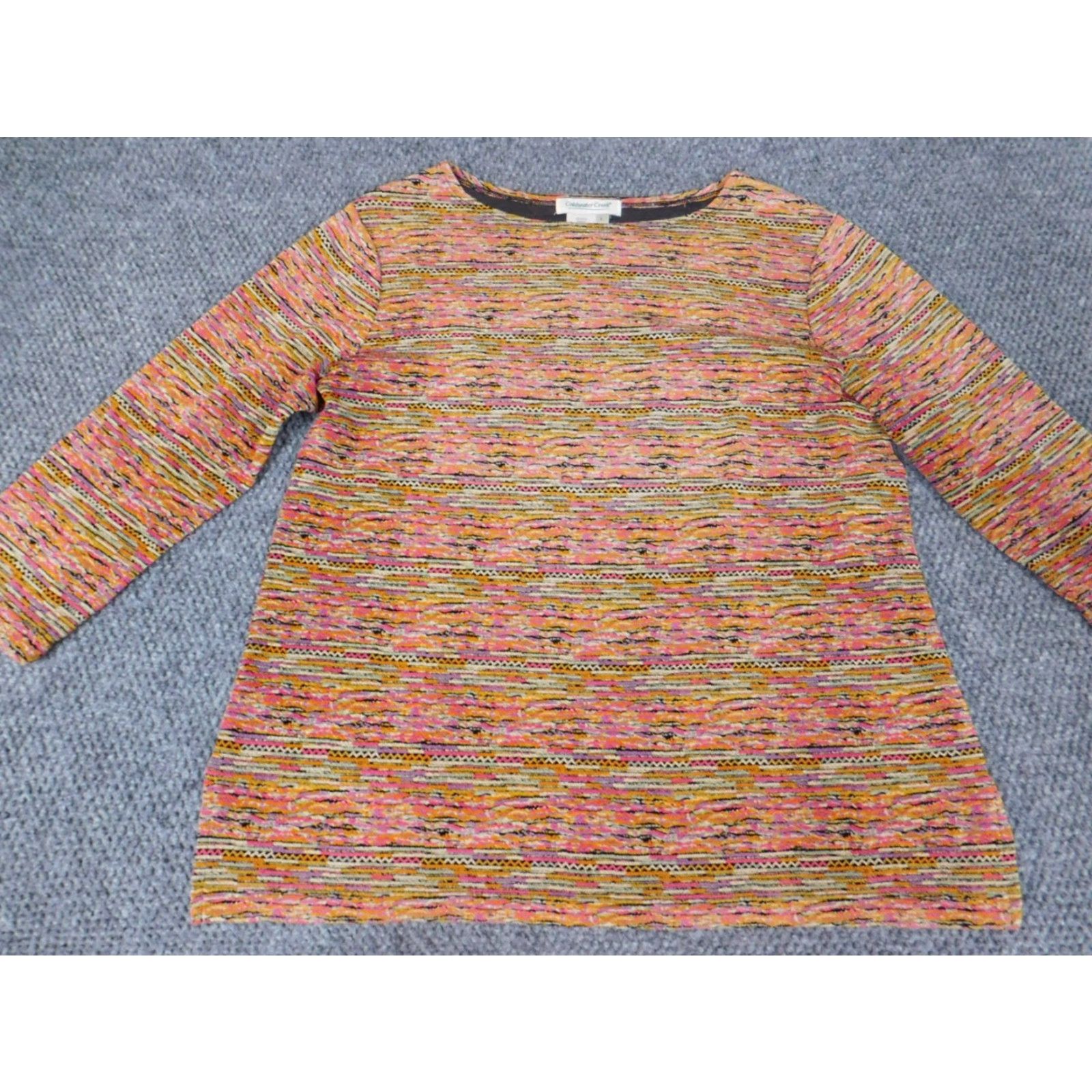 Coldwater Creek Coldwater Creek Womens Large Pink Geometric Pullover Crew Neck Stretch Knit Blouse Shirt Long Sleeve Casual Regular Size L / US 10 / IT 46 - 3 Thumbnail