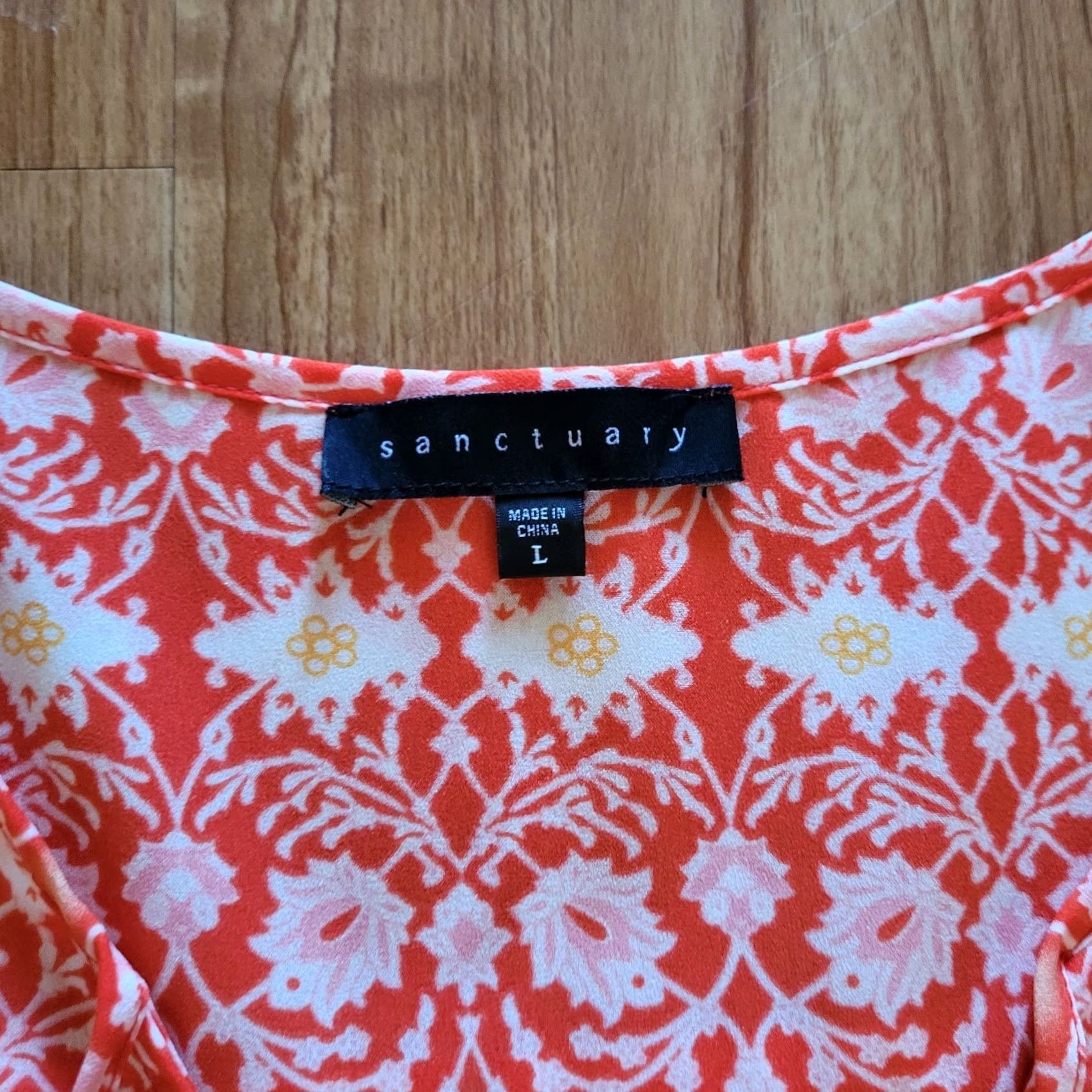 Sanctuary Sanctuary Shirt Womens Large Orange Floral Chiffon V-Neck Short Sleeve Blouse Casual Size L / US 10 / IT 46 - 4 Thumbnail