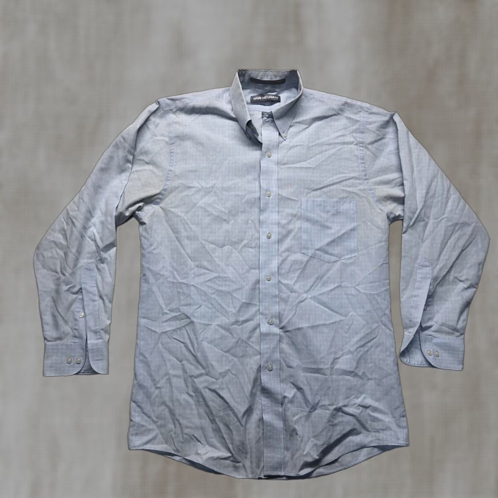 Van Heusen VAN HEUSEN Blue Long Sleeve Button-Up Shirt Adult Men's 15 Collared Cotton Blend All Seasons Size US M / EU 48-50 / 2 - 1 Thumbnail