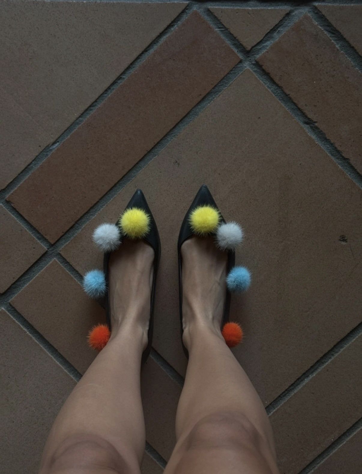 Fendi Fendi Black Pom Pom Ballerina Flats Size US 7 / IT 37 - 1 Thumbnail