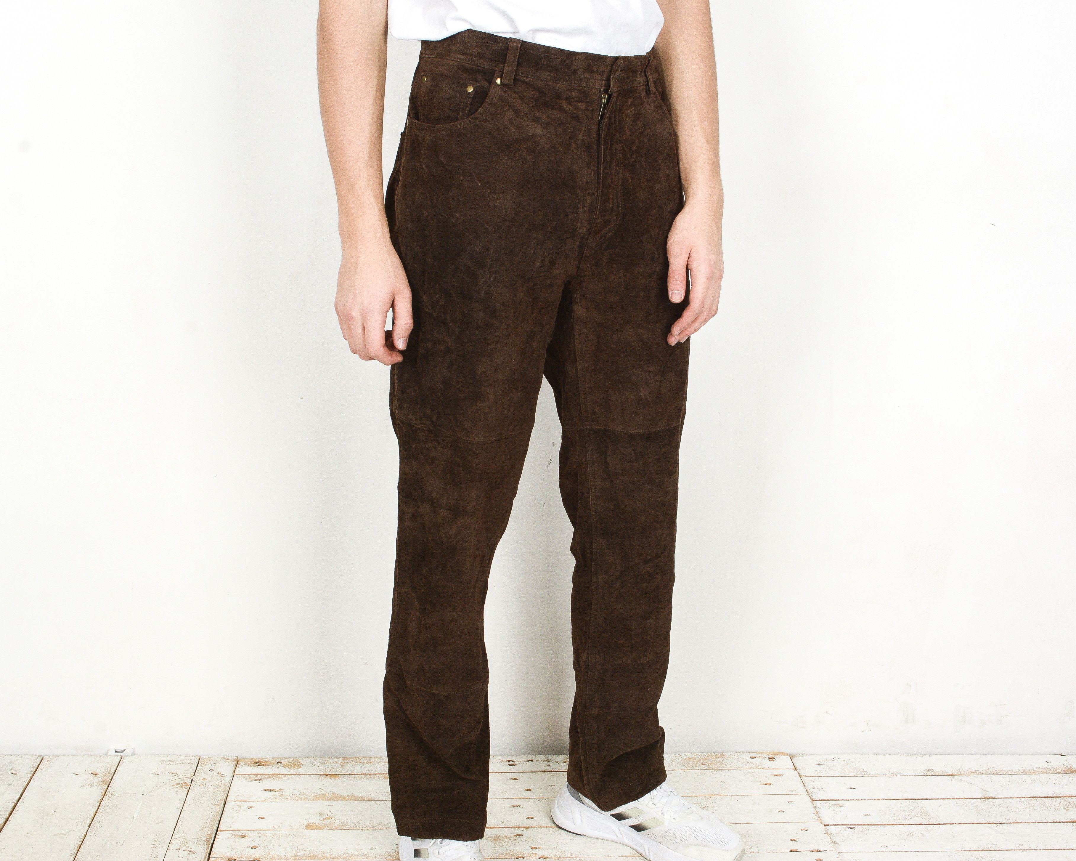 Cowboy Equipment × Leather × Vintage Brown Leather Mens W38 L34 Trousers Pants Suede Western Size US 38 / EU 54 - 3 Thumbnail