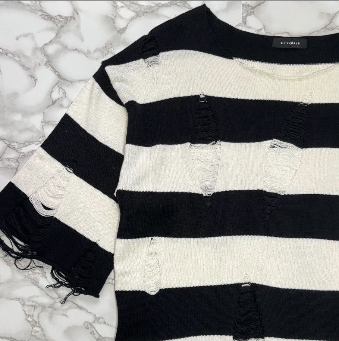 CIVARIZE Grunge Distressed/Striped 5/8 Sleeve Knit Sweater Size US M / EU 48-50 / 2 - 4 Thumbnail