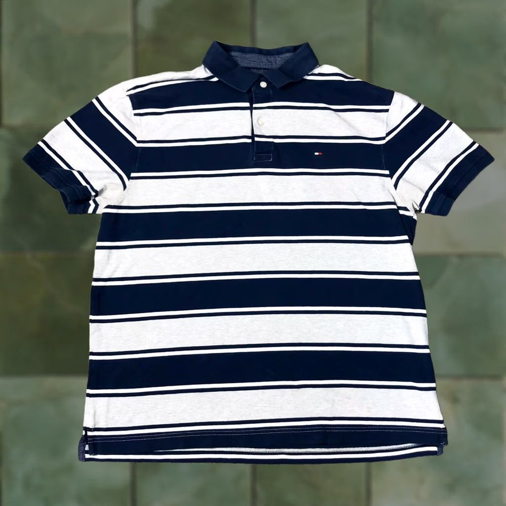 Tommy Hilfiger VINTAGE Tommy Hilfiger Polo Shirt Men Large Embroidered Logo Golf Rugby Dress Shirt Blue / Gray Size 42R - 1 Thumbnail