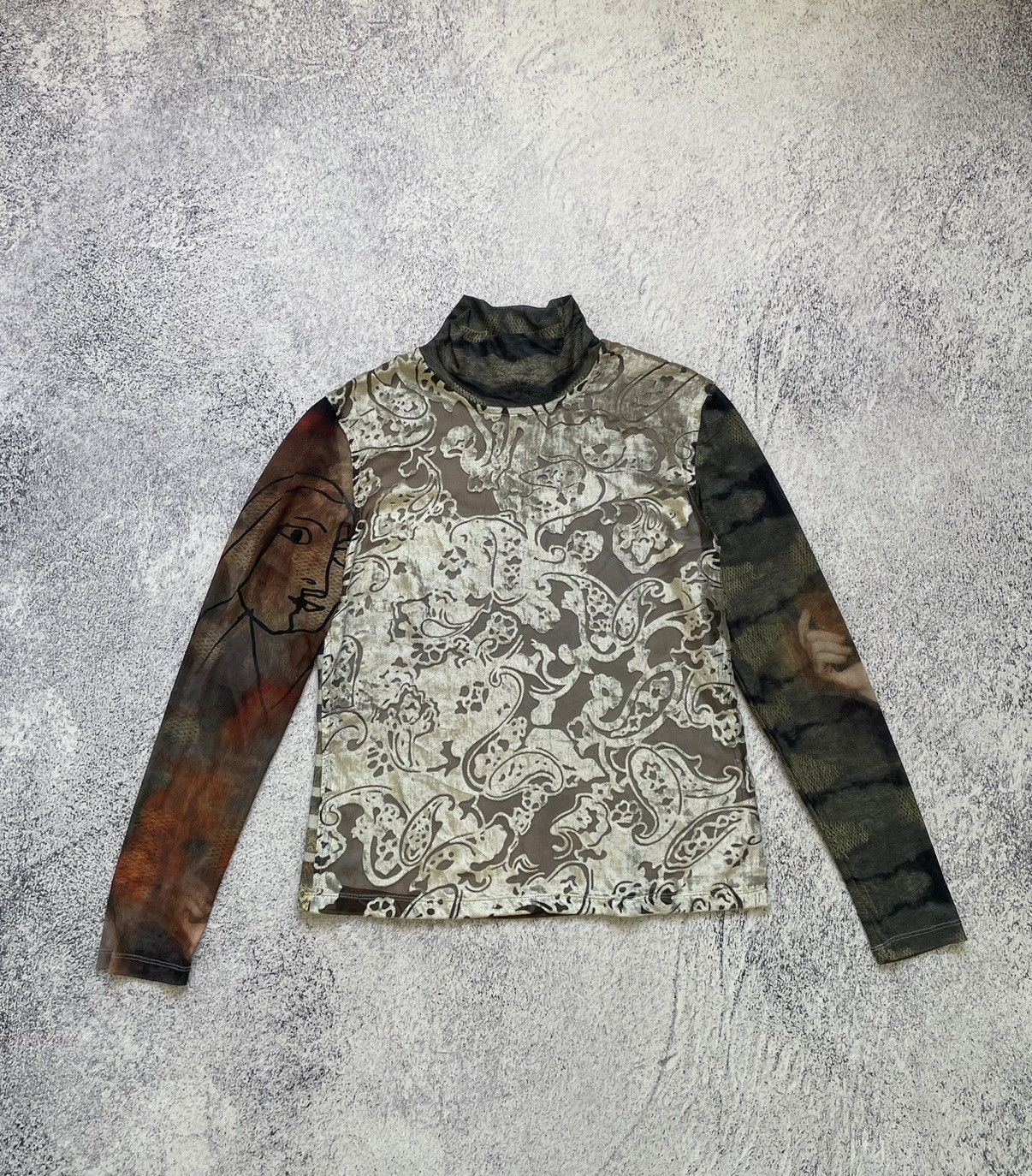 Desigual Desigual Mesh Top Long Sleeve Mock Neck Floral Script Size L / US 10 / IT 46 - 6 Thumbnail