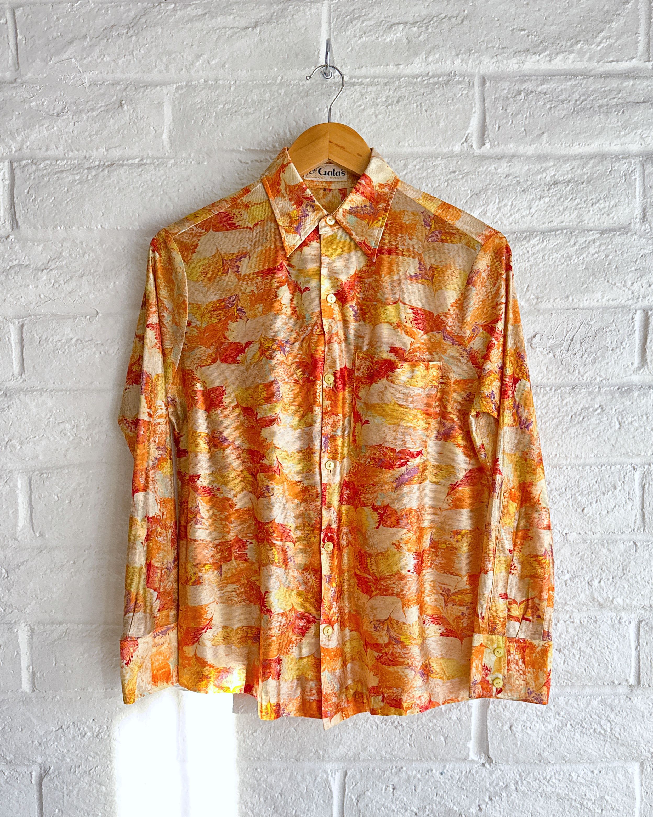 Vintage Vintage 1970s D' Gala's Button Up Shirt Orange Autumn Leaves Size US S / EU 44-46 / 1 - 1 Thumbnail