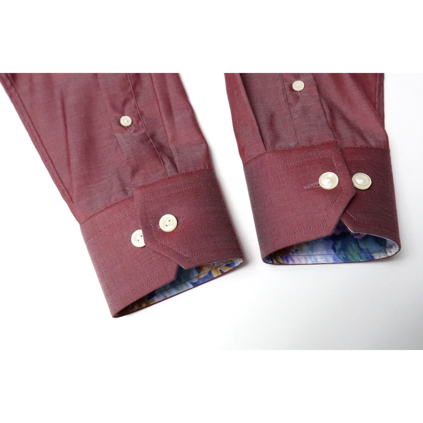 Eton ETON Signature Twill Slim Formal Shirt Men's 38/15 Burgundy Dress Shirt Long Sleeve Spread Collar Button Up Shafts Slim Fit Size 38R - 5 Thumbnail