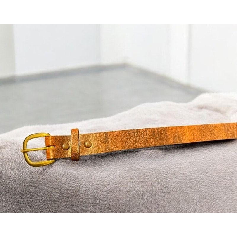 Unknown London Handmade Men's Leather textured Brown Belt Gold Buckle 37" Size 36 - 2 Thumbnail