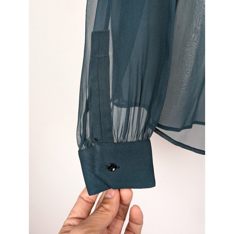 Saint Laurent Paris o1rshd1 Crepee De Soie Blouse in Canard Size M / US 6-8 / IT 42-44 - 7 Thumbnail