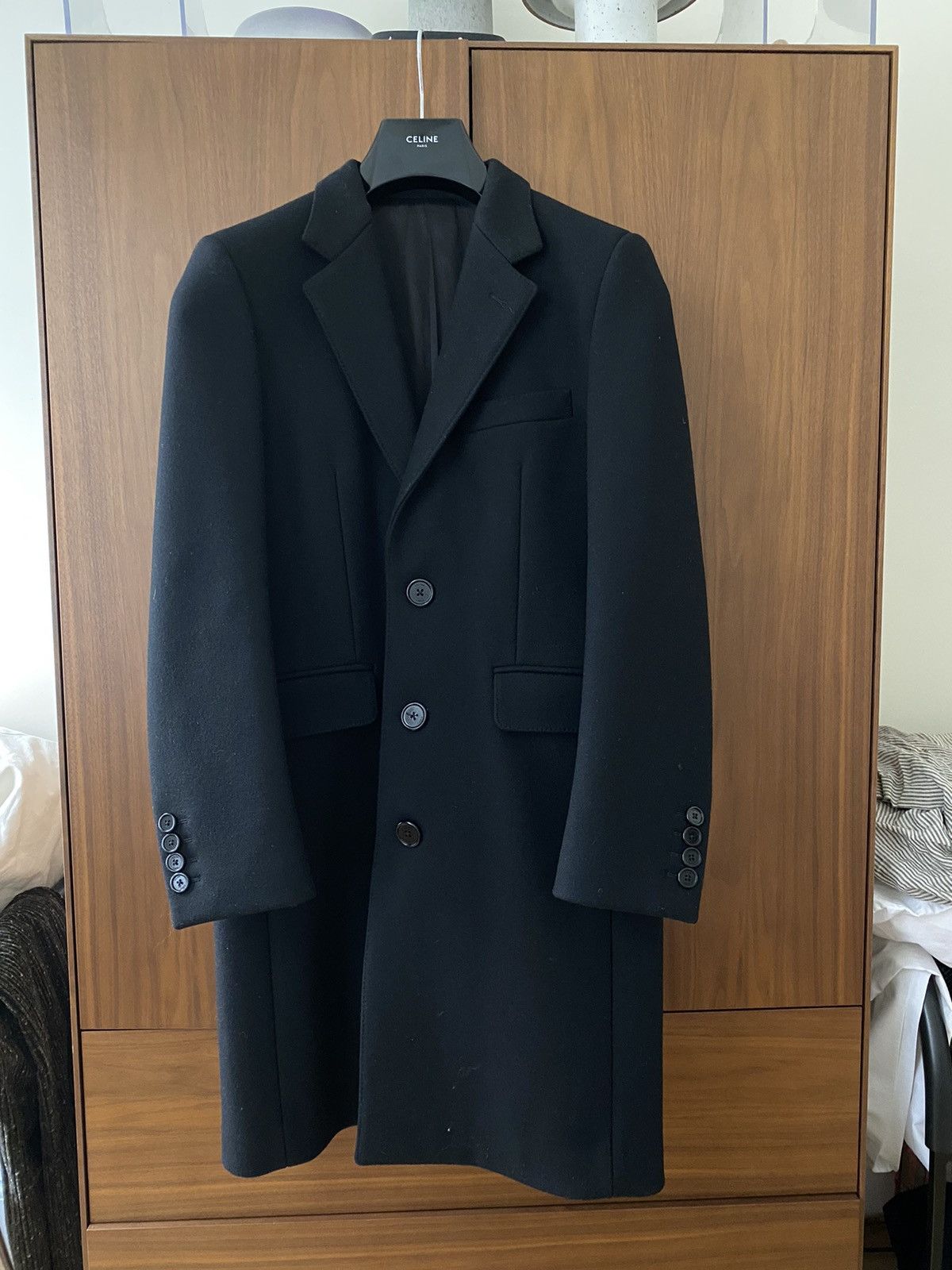 image of Celine Classic Wool Chesterfield Coat in Black, Men's (Size Small)