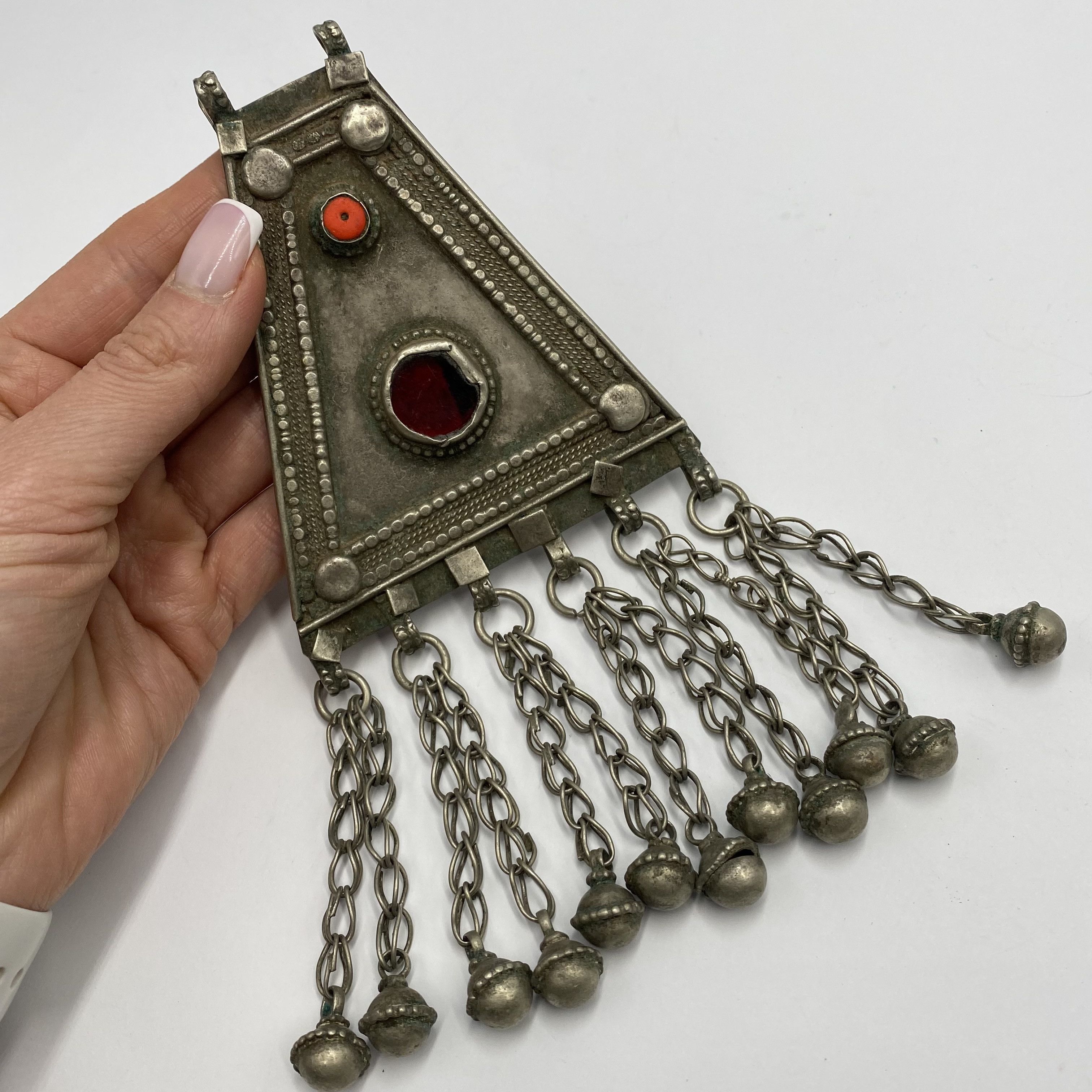 Vintage Massive Antique Yemenite Silver Coral Jewelry Pendant 120 gr Size ONE SIZE - 1 Thumbnail