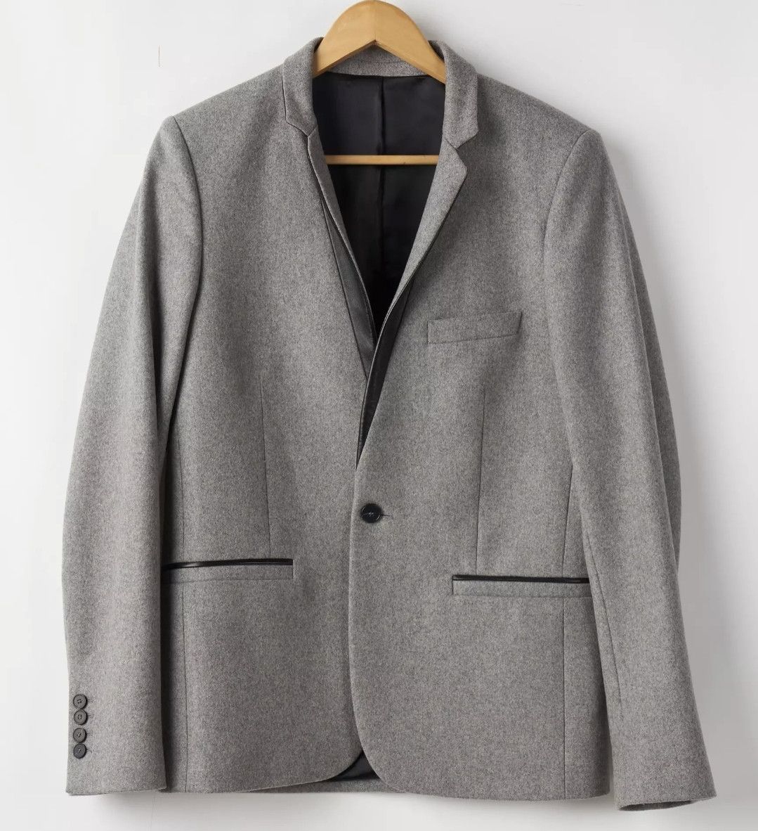 Sandro Wool dinner jacket w/ leather trim Size 46R - 1 Thumbnail