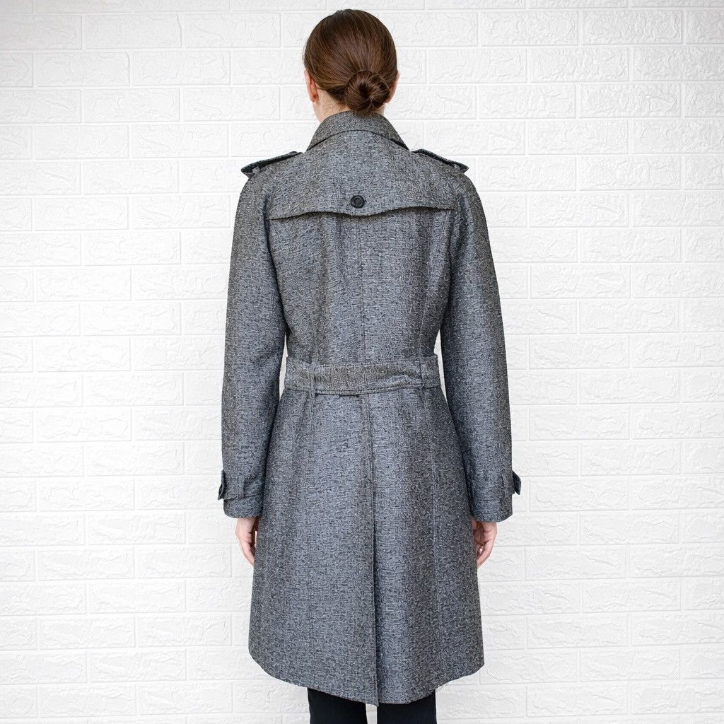 Burberry BURBERRY METTALIC SILVER JACQUARD WOOL TRENCH COAT Size S / US 4 / IT 40 - 3 Thumbnail