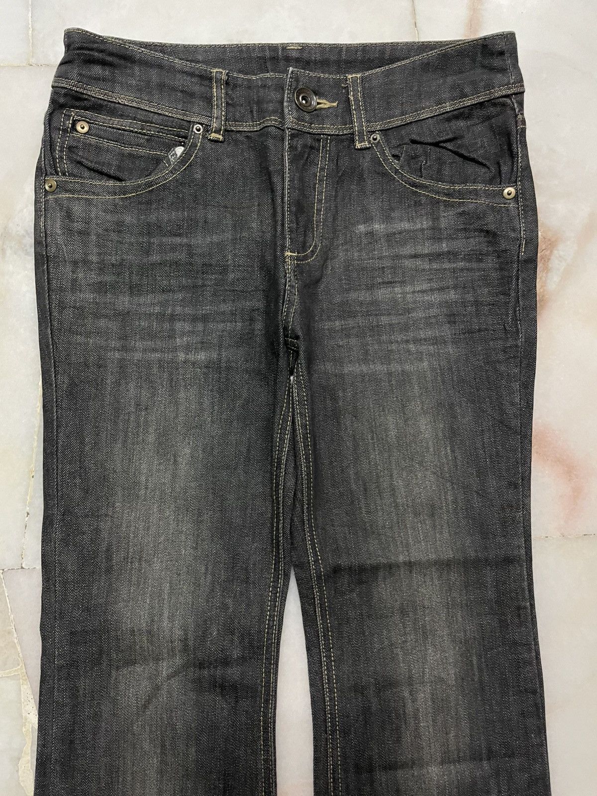 Vintage 💥Flared💥Japanese Sand Washed Bootcut Jeans Streetwear Style Size 28" / US 6 / IT 42 - 2 Thumbnail