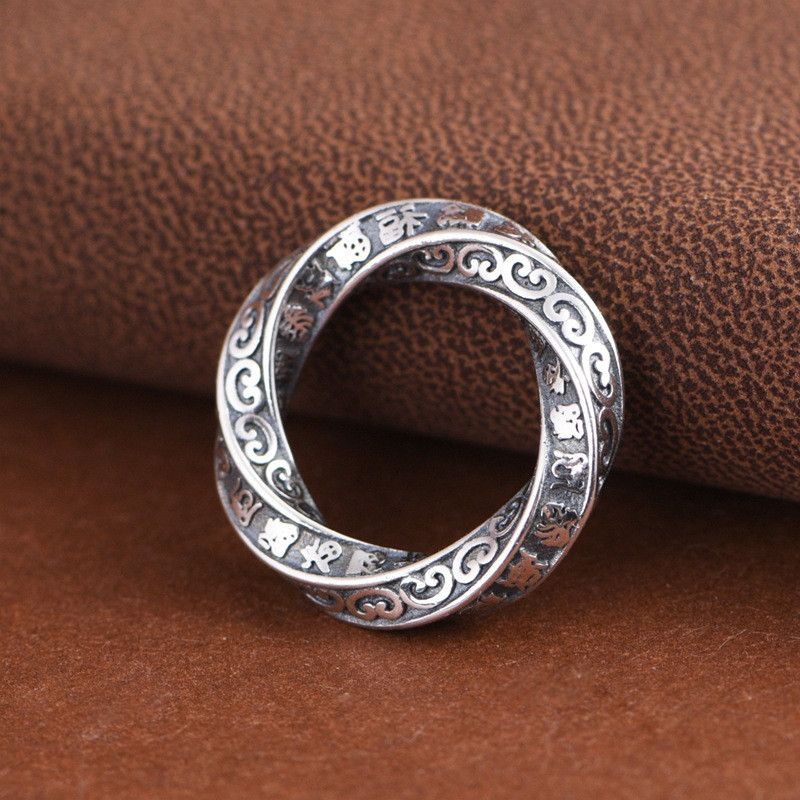 Jewelry S925 Retro Minimalist Lucky Spiral Pattern Mobius Ring Size ONE SIZE - 3 Thumbnail