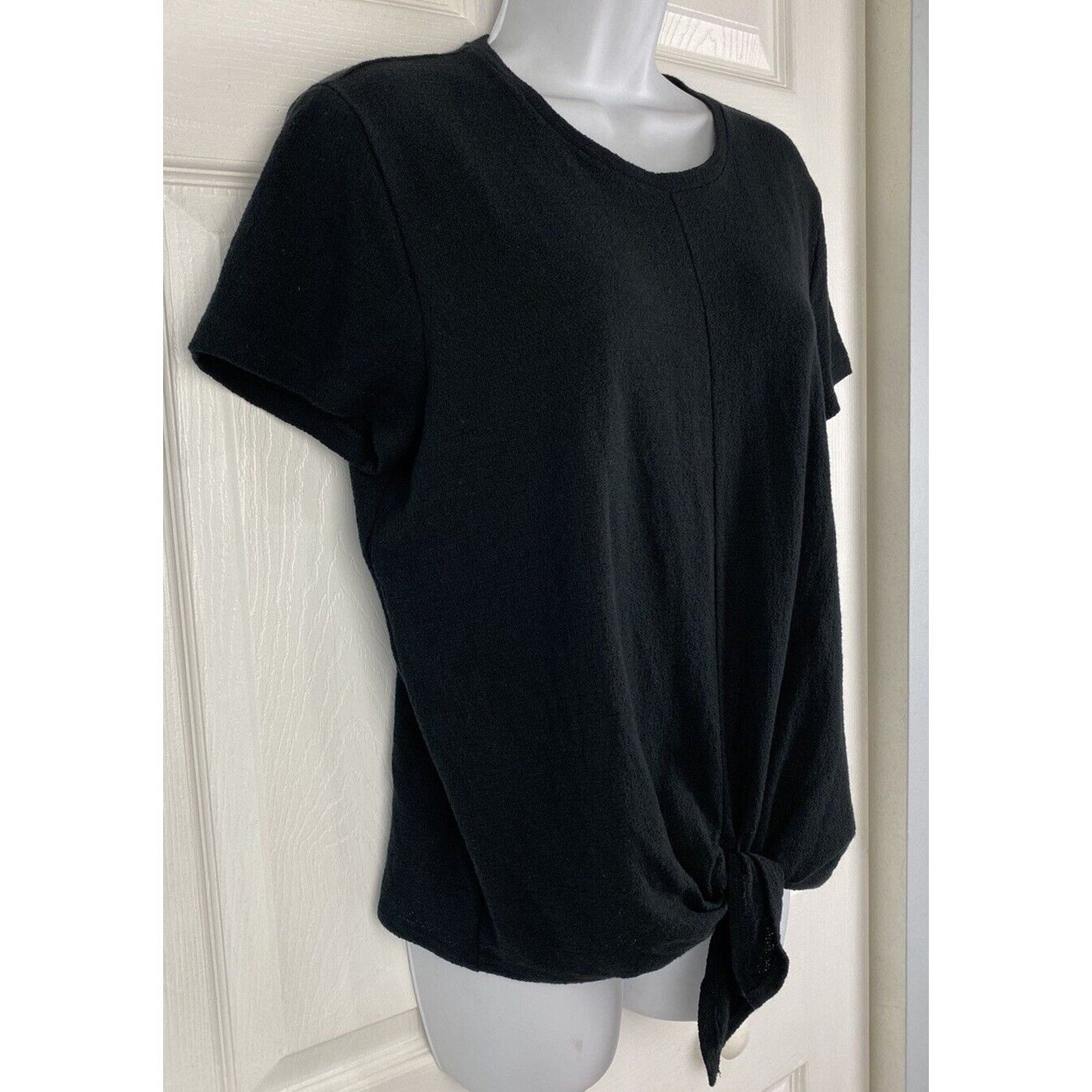 Madewell NWT Madewell Top Tie Front Solid Black Short Sleeve Shirt Size M / US 6-8 / IT 42-44 - 3 Thumbnail