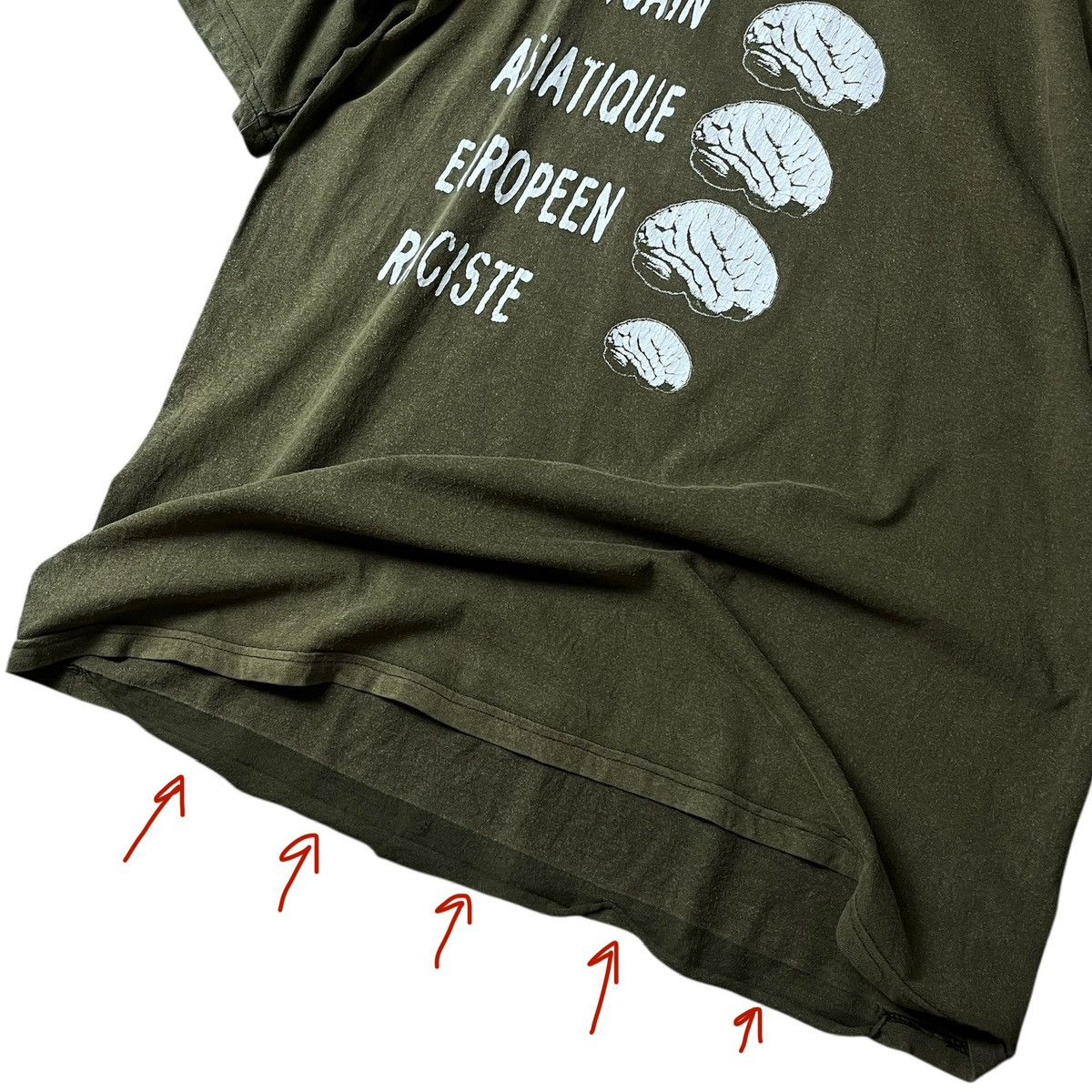 Vintage Raciste Brain Tee - Olive Green Size US XL / EU 56 / 4 - 4 Thumbnail