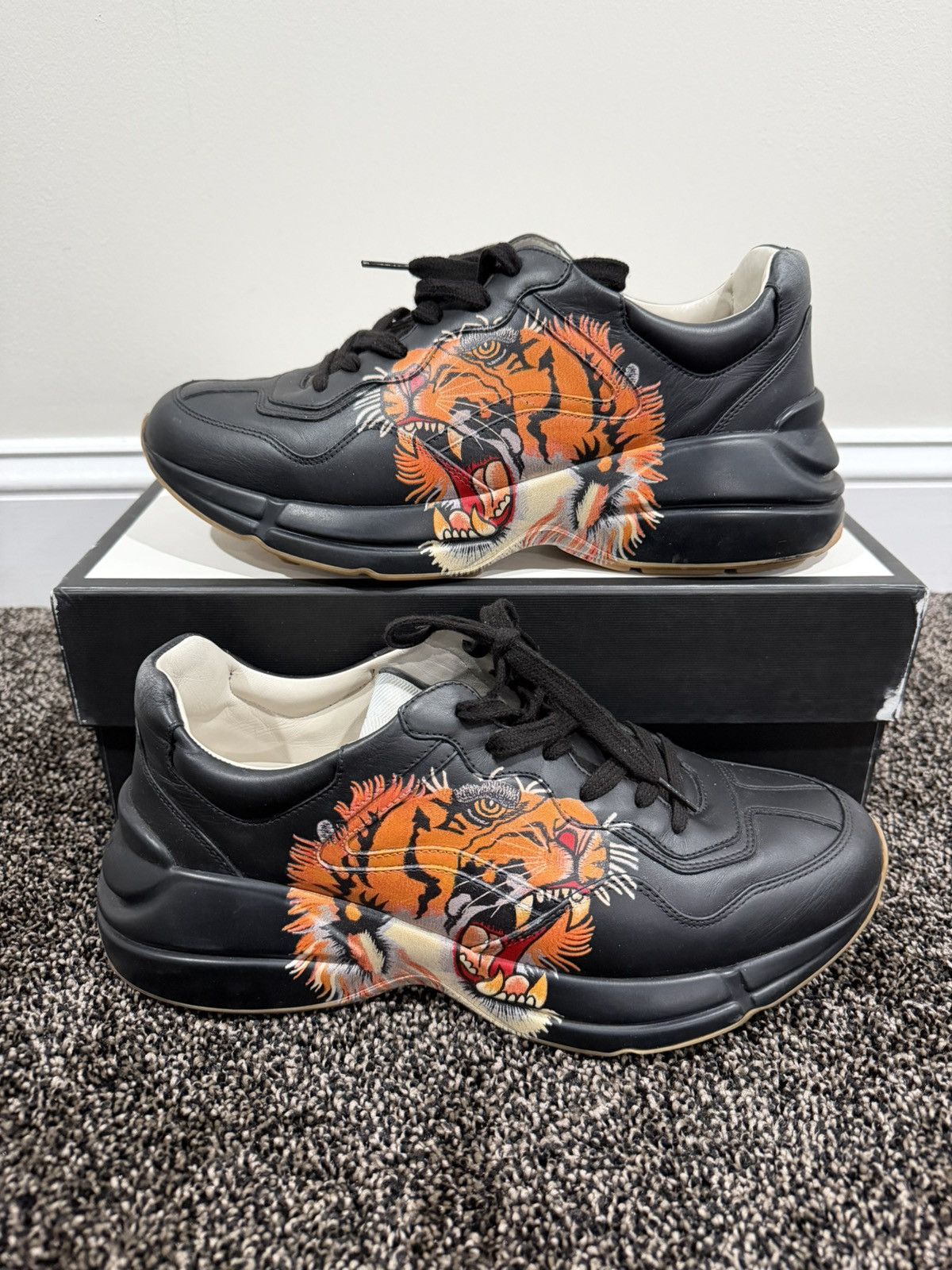 Gucci Gucci Rhyton 2020 Tiger Black Leather Low Top Sneakers Size US 10 / EU 43 - 10 Thumbnail