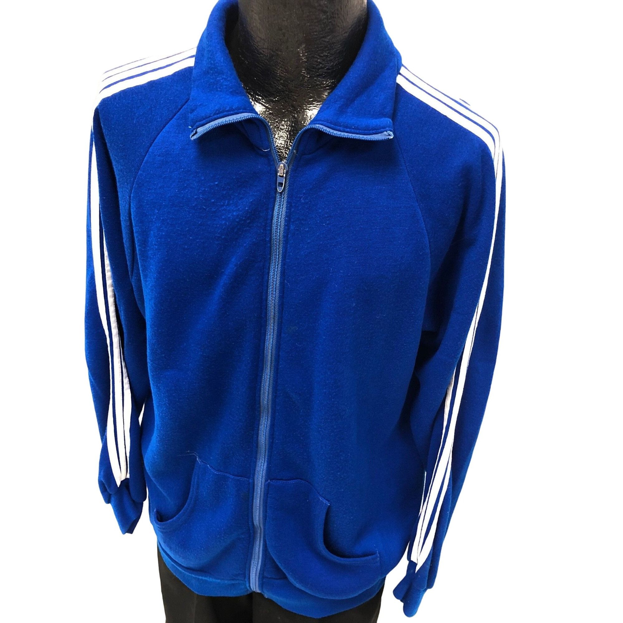 Other Vtg Royal Blue Creslan Acrylic STRIPE Warm Up Jacket Size US XL / EU 56 / 4 - 1 Thumbnail