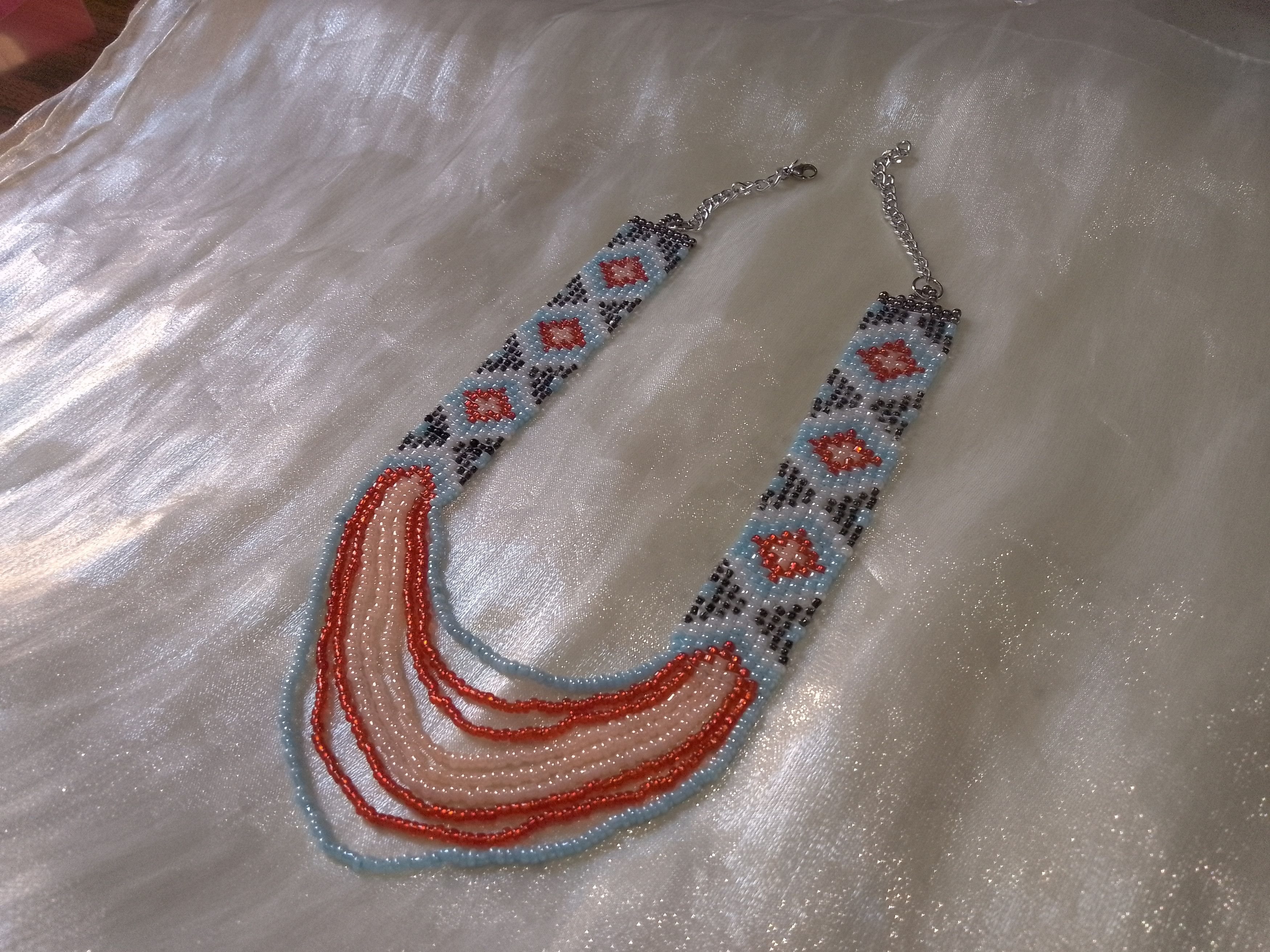 Handmade Necklace Long Ethnic Native Americans Pattern Multithread Size ONE SIZE - 2 Thumbnail