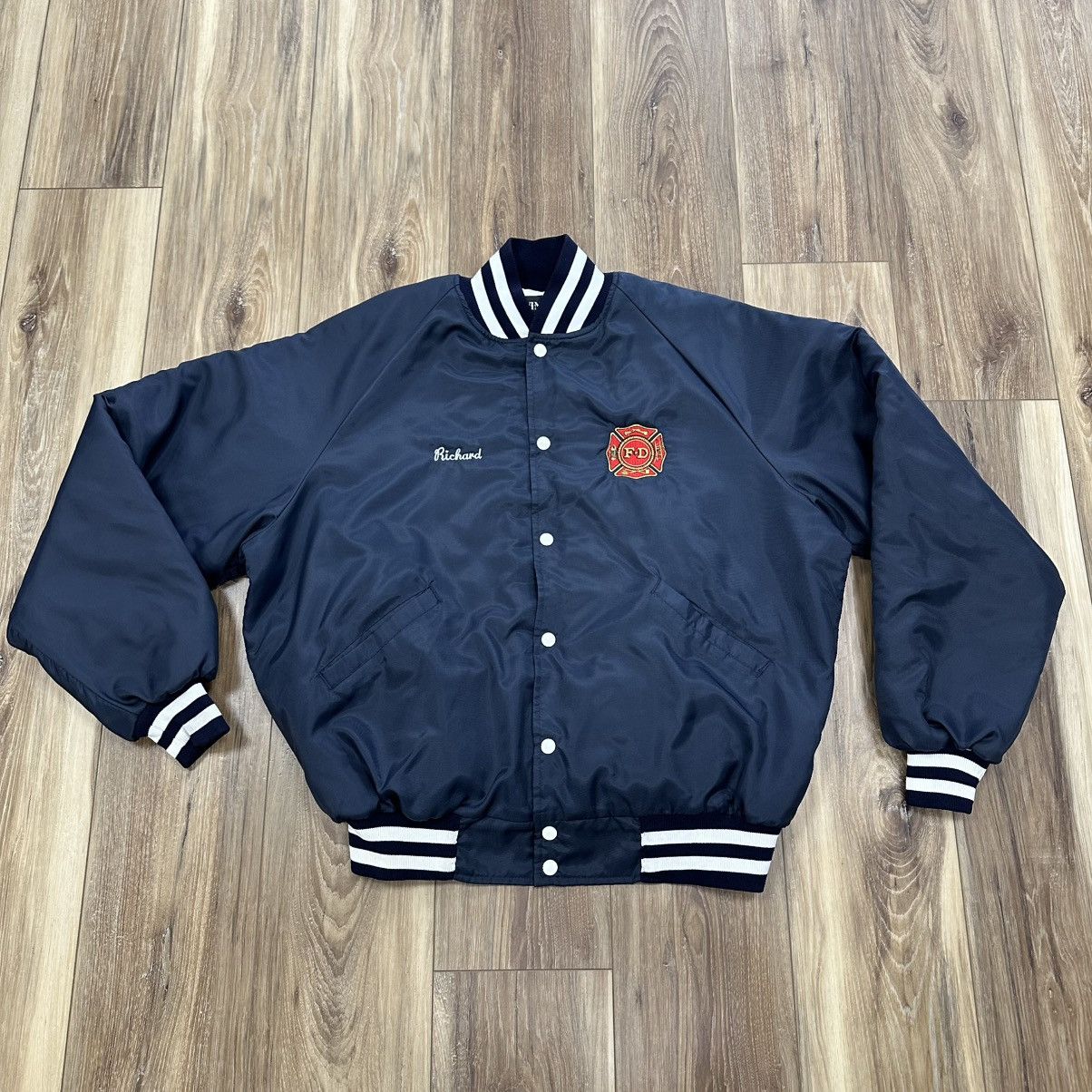 Vintage Butwin Chainstitched Fire Department Quilted Bomber Jacket Size US XL / EU 56 / 4 - 2 Thumbnail